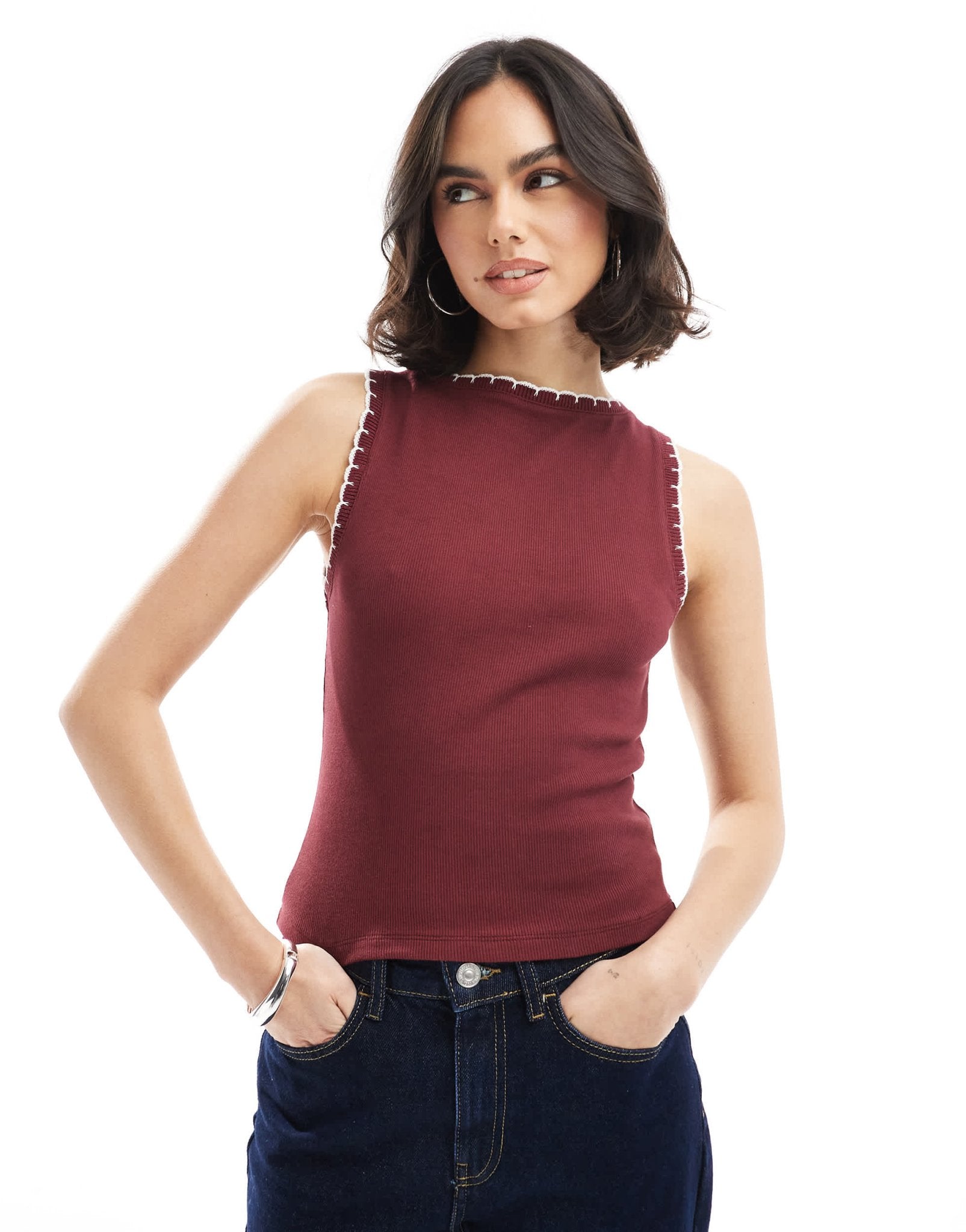ASOS DESIGN scallop edge detail tank in plum - ASOS Sample Sale EU Store