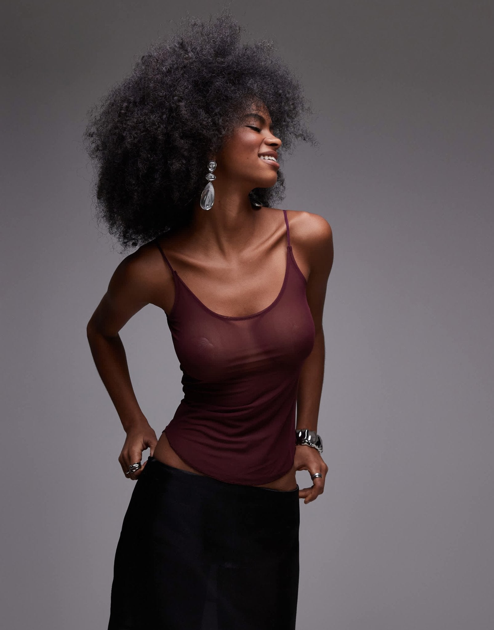 ASOS DESIGN scoop neck mesh cami in burgundy - ASOS Sample Sale EU Store