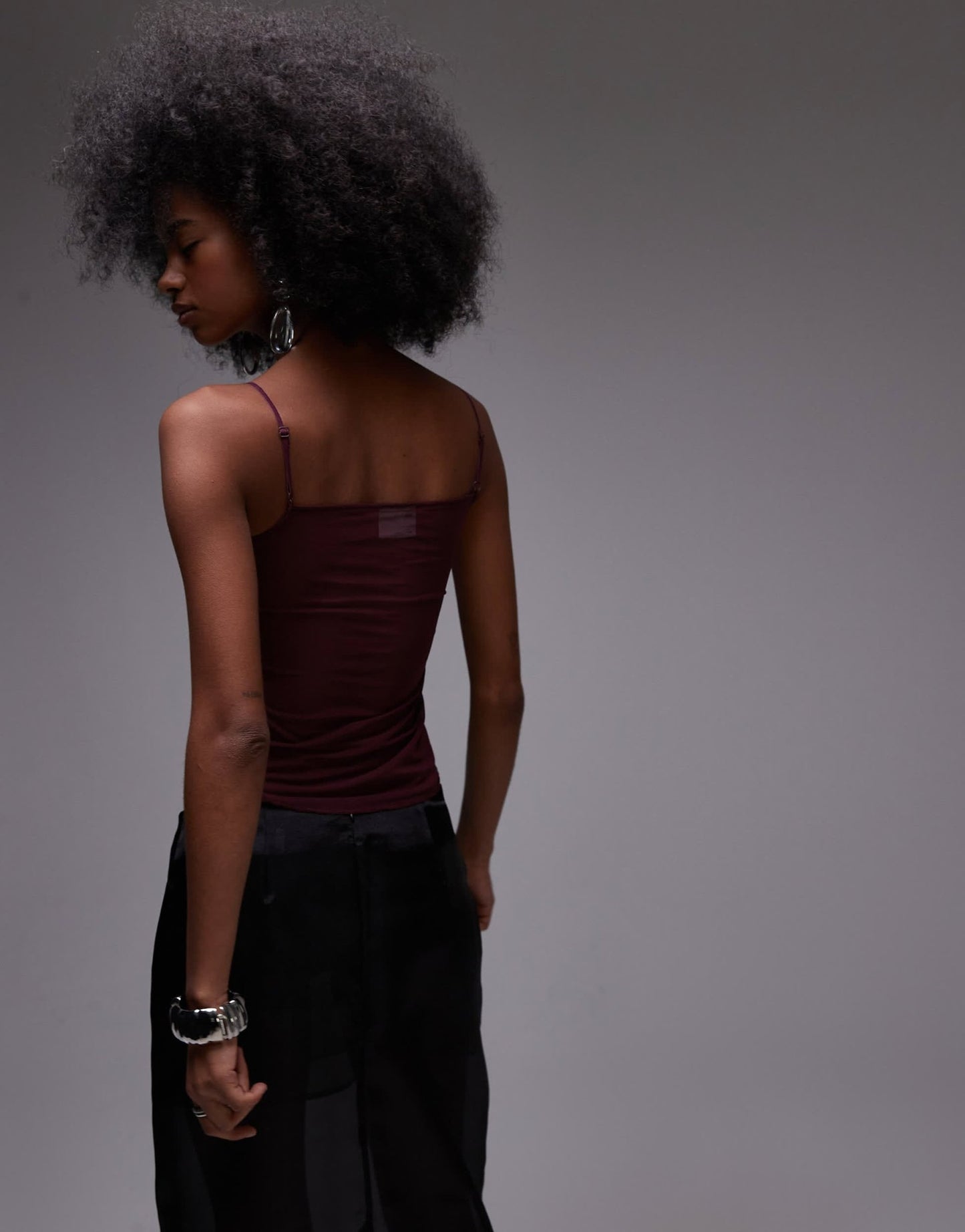 ASOS DESIGN scoop neck mesh cami in burgundy - ASOS Sample Sale EU Store