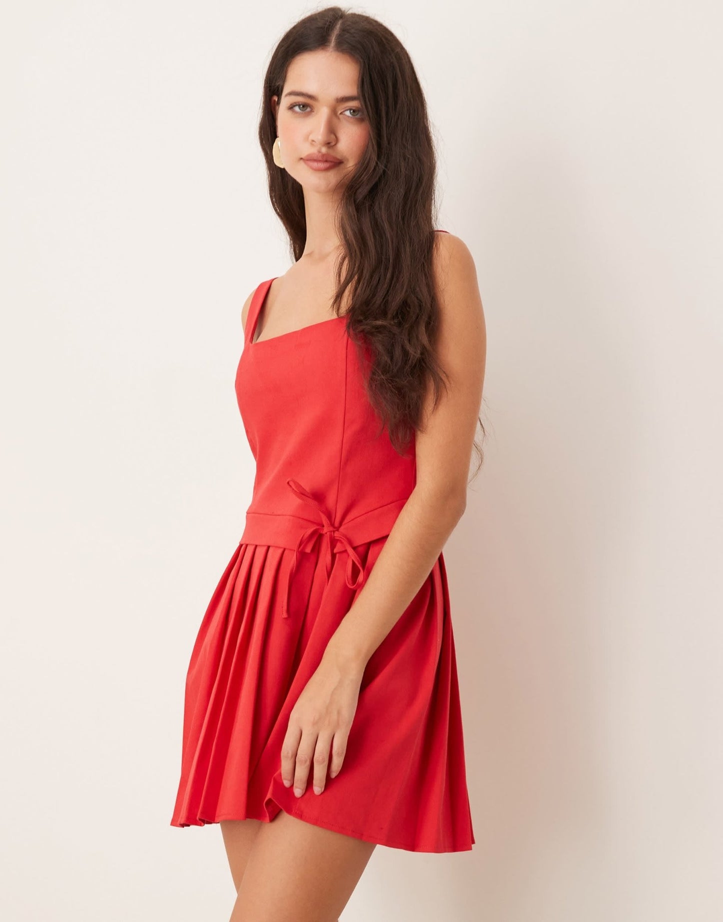 ASOS DESIGN scoop neck mini dress with wrap pleat hem in red - ASOS Sample Sale EU Store