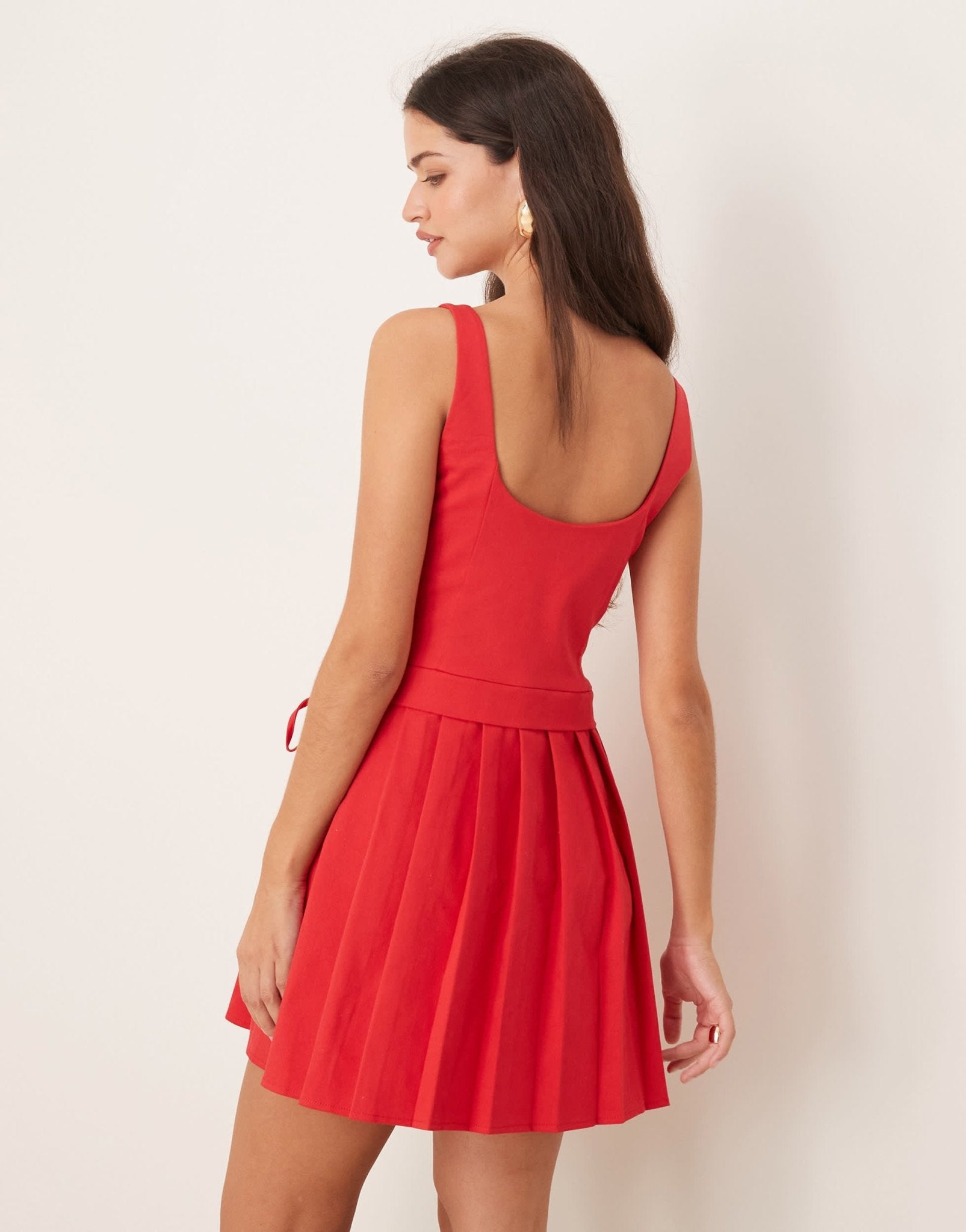 ASOS DESIGN scoop neck mini dress with wrap pleat hem in red - ASOS Sample Sale EU Store