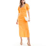 ASOS DESIGN abito midi con scollo a U e vita plissettata in arancione