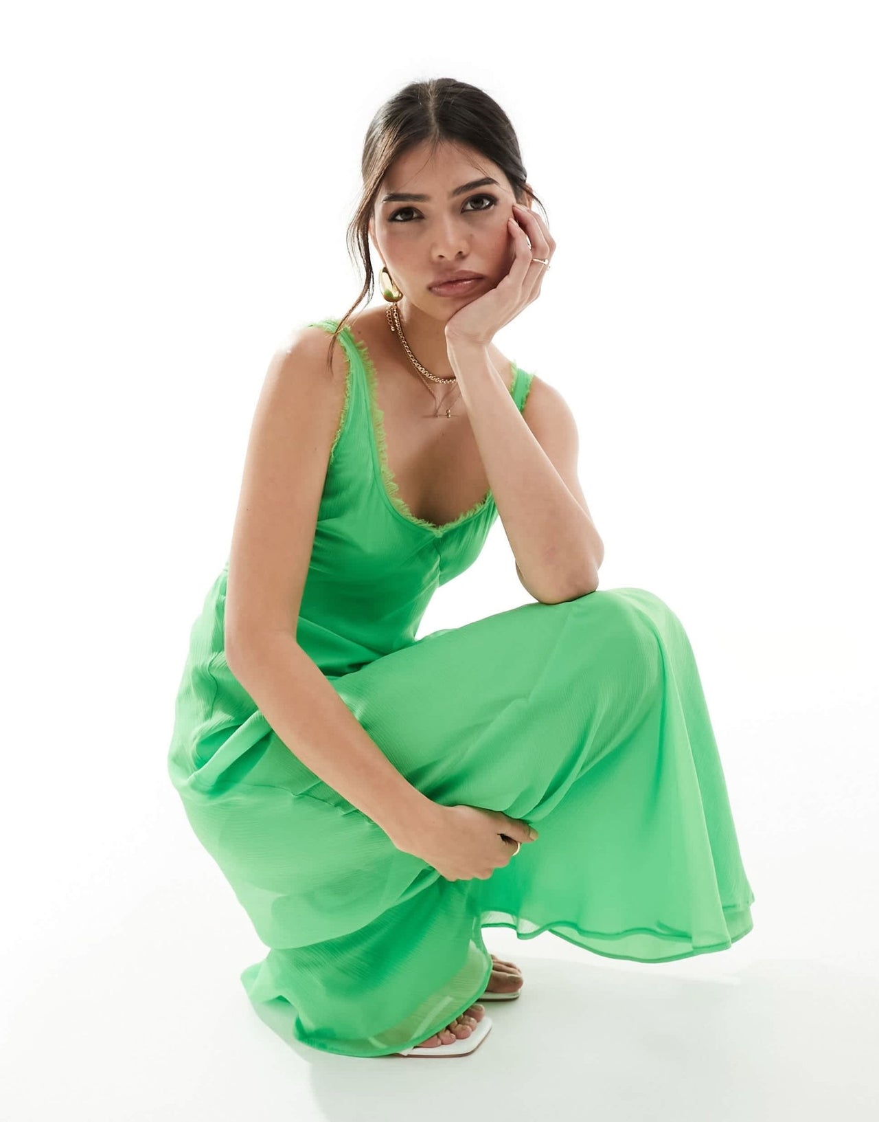 ASOS DESIGN scoop neck raw edge bias maxi dress in bright green - ASOS Sample Sale EU Store