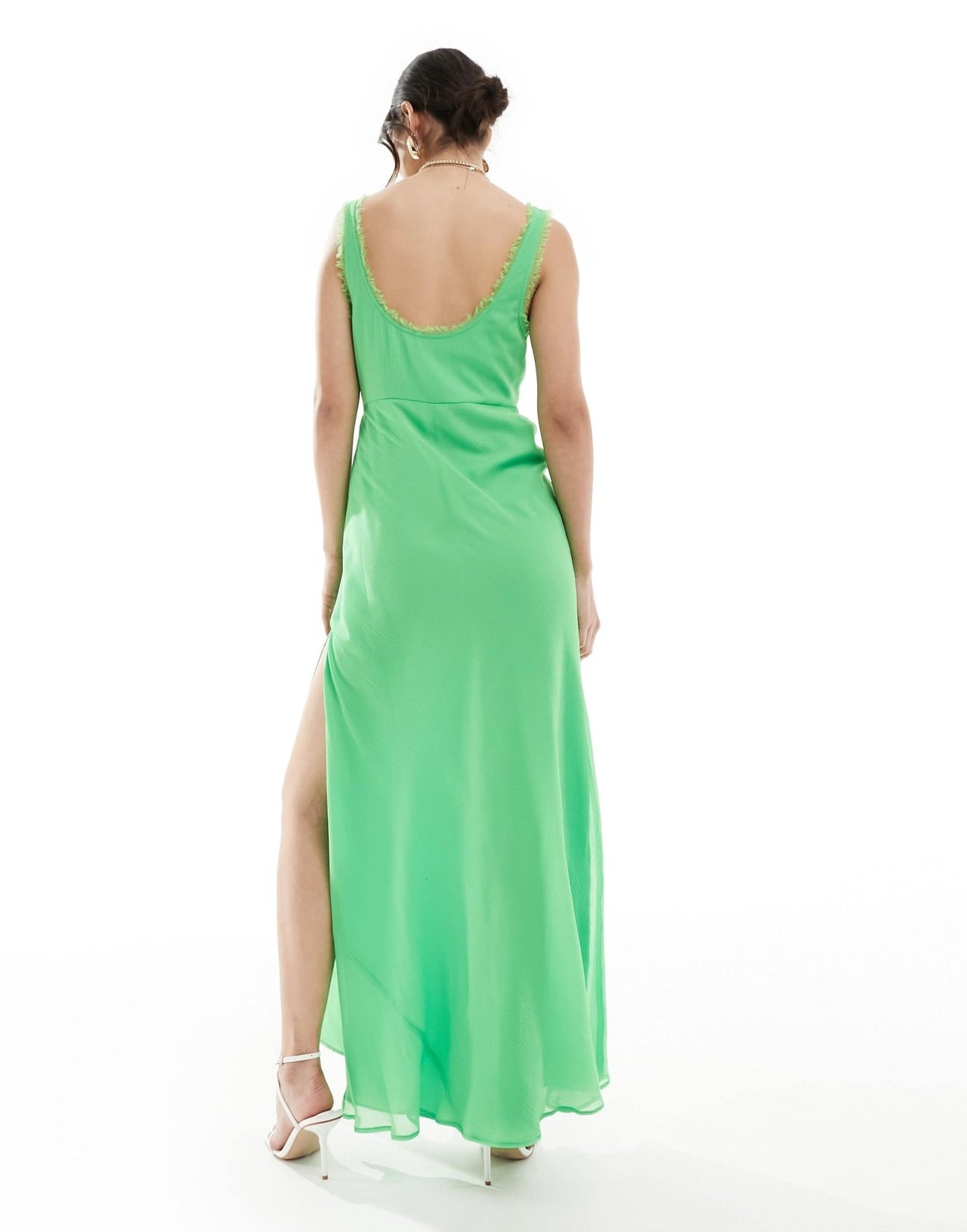ASOS DESIGN scoop neck raw edge bias maxi dress in bright green - ASOS Sample Sale EU Store