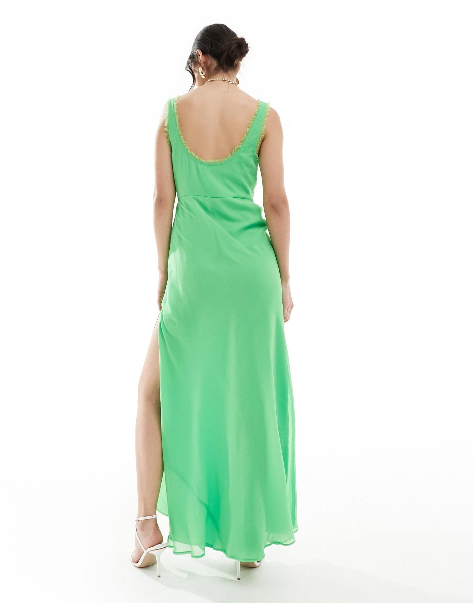 ASOS DESIGN scoop neck raw edge bias maxi dress in bright green - ASOS Sample Sale EU Store