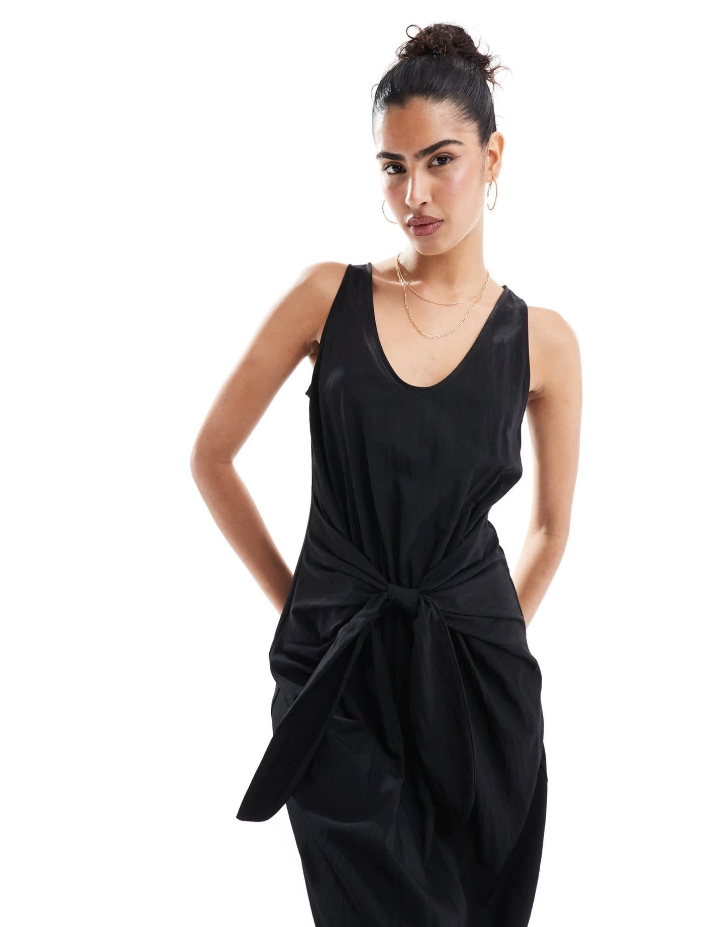 ASOS DESIGN scoop neck tie front midi dress in black - ASOS Sample Sale EU Store