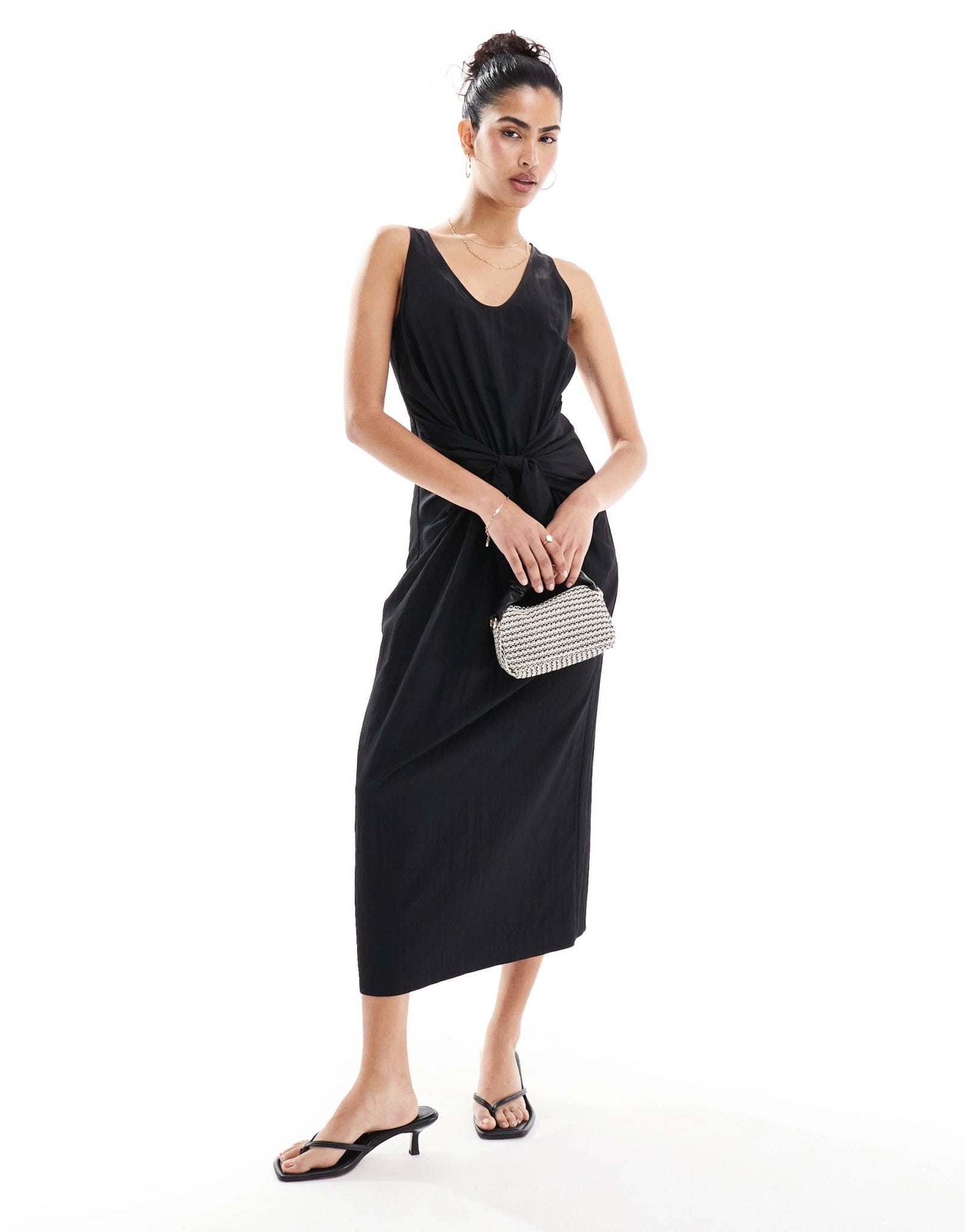 ASOS DESIGN scoop neck tie front midi dress in black - ASOS Sample Sale EU Store