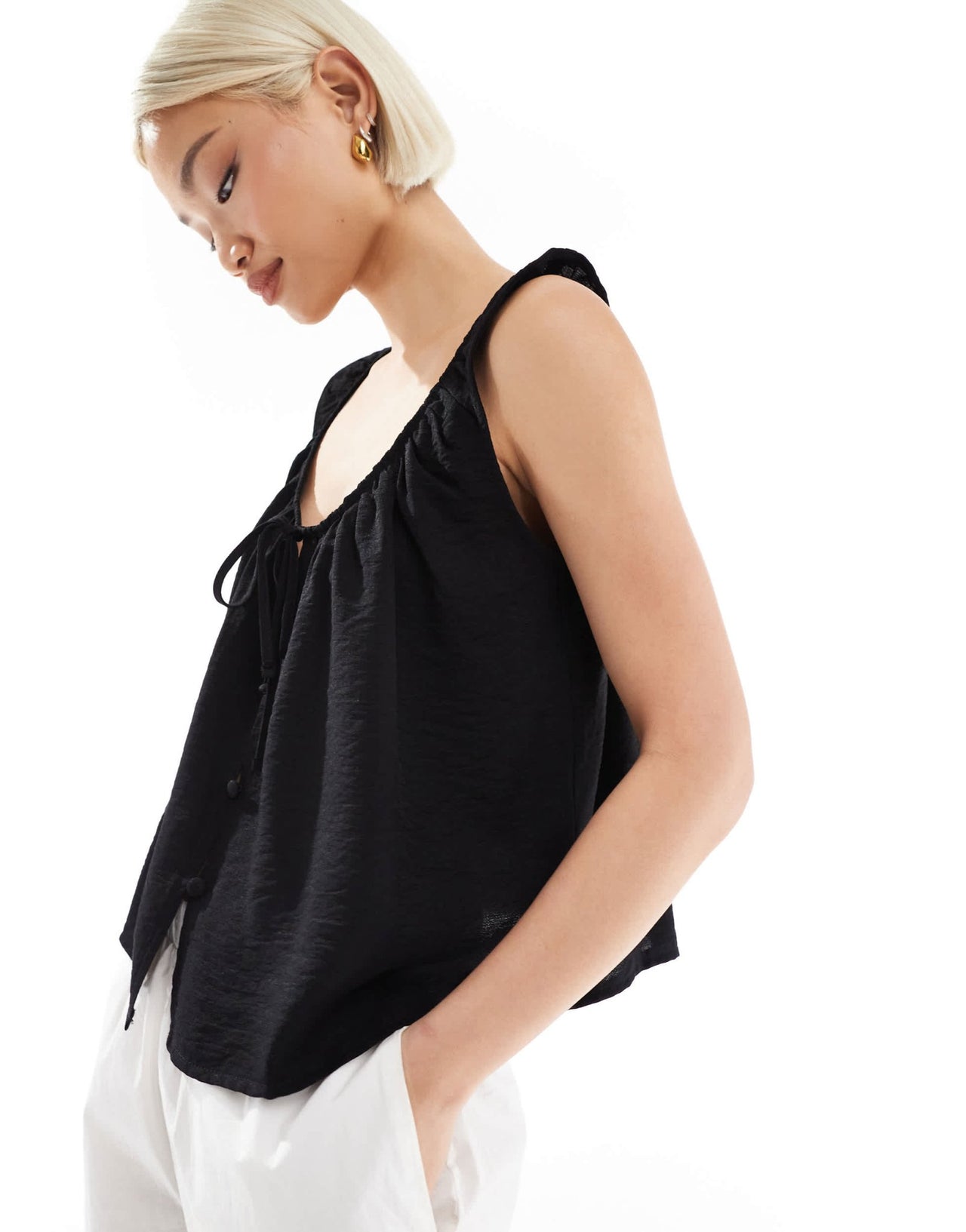 ASOS DESIGN scoop neck vest with tie front in black - ASOS Sample Sale EU Store