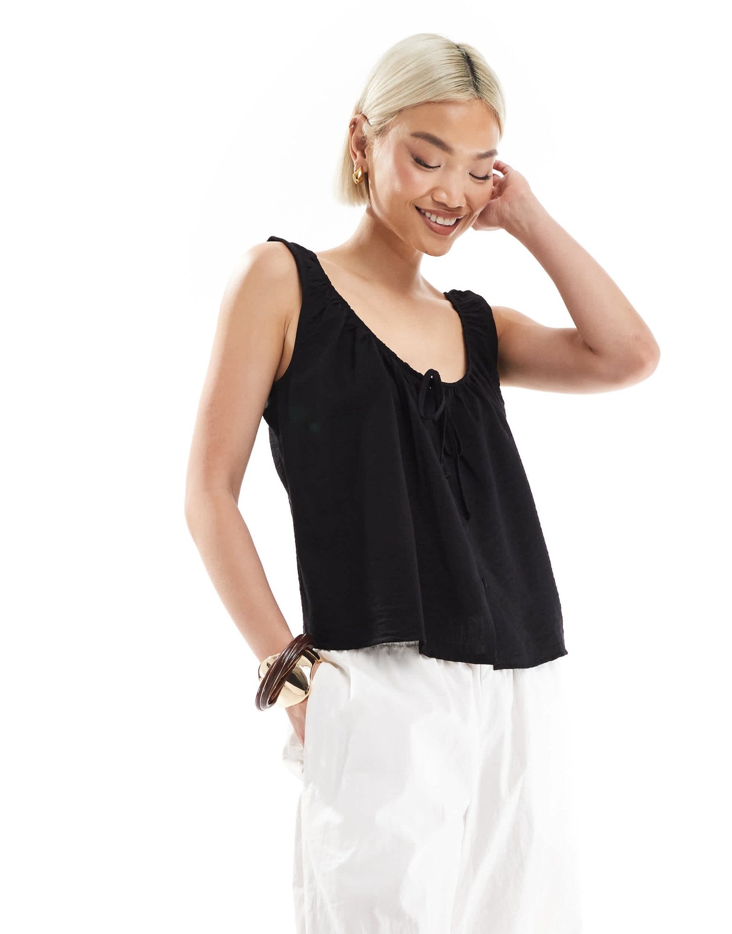 ASOS DESIGN scoop neck vest with tie front in black - ASOS Sample Sale EU Store