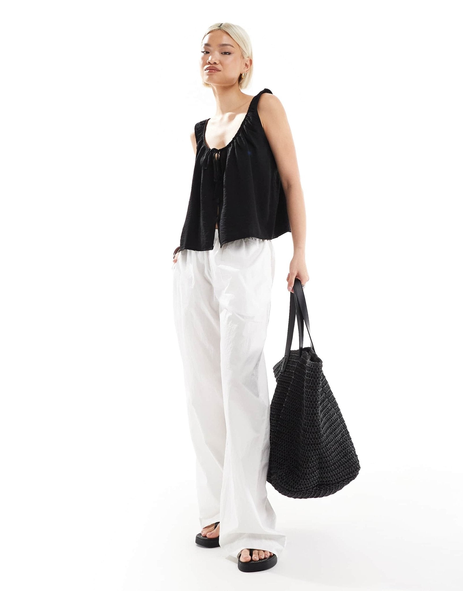 ASOS DESIGN scoop neck vest with tie front in black - ASOS Sample Sale EU Store
