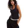 ASOS DESIGN scoop neck waistcoat with linen in black