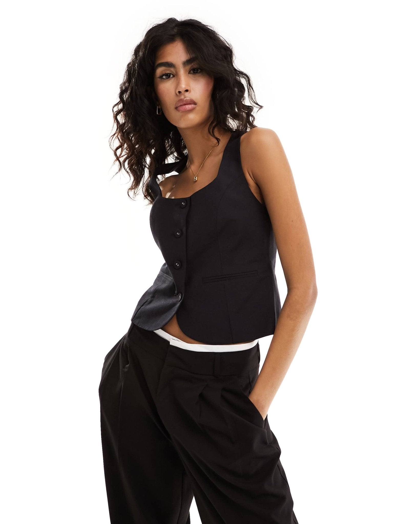 ASOS DESIGN scoop neck waistcoat with linen in black - ASOS Sample Sale EU Store