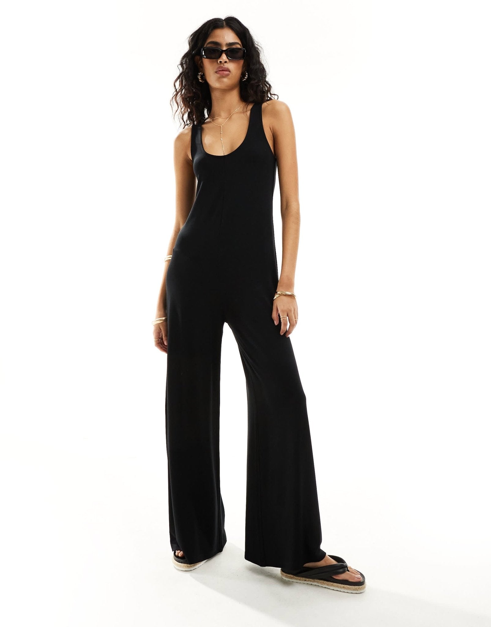 ASOS DESIGN scoop neck wide leg jumpsuit in black - ASOS Sample Sale EU Store