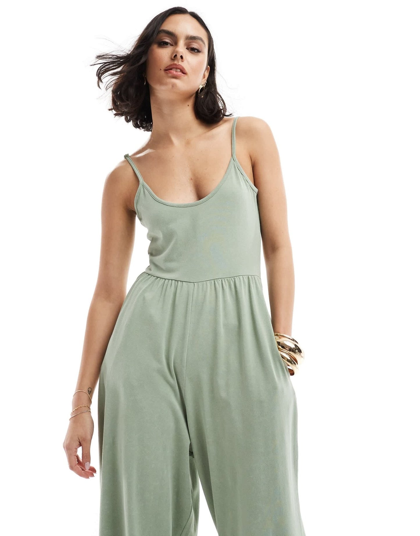 ASOS DESIGN scoop strappy washed jersey wide leg jumpsuit - ASOS Sample Sale EU Store