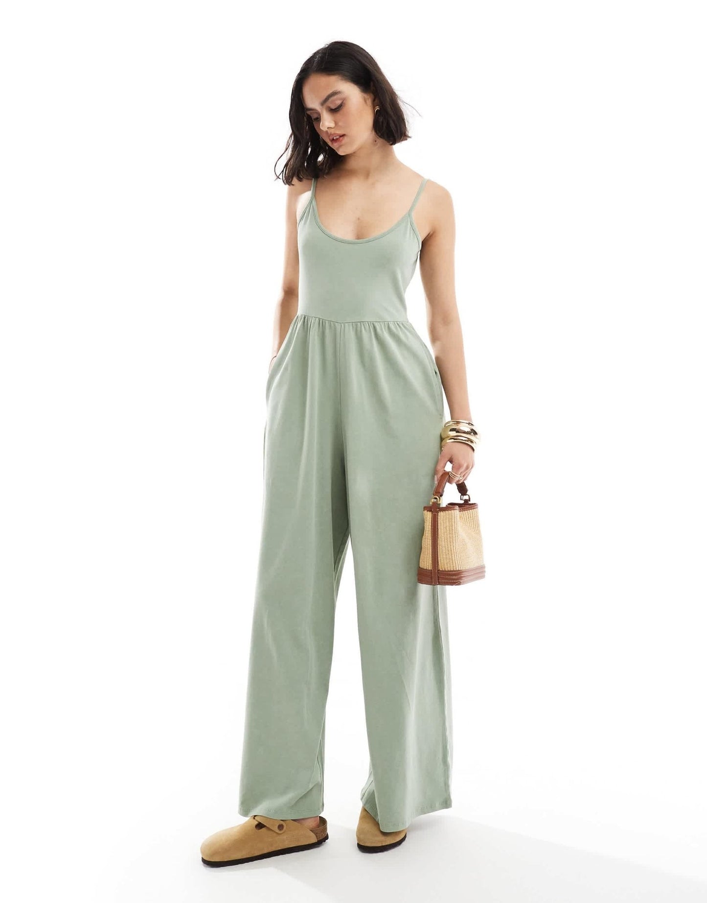 ASOS DESIGN scoop strappy washed jersey wide leg jumpsuit - ASOS Sample Sale EU Store