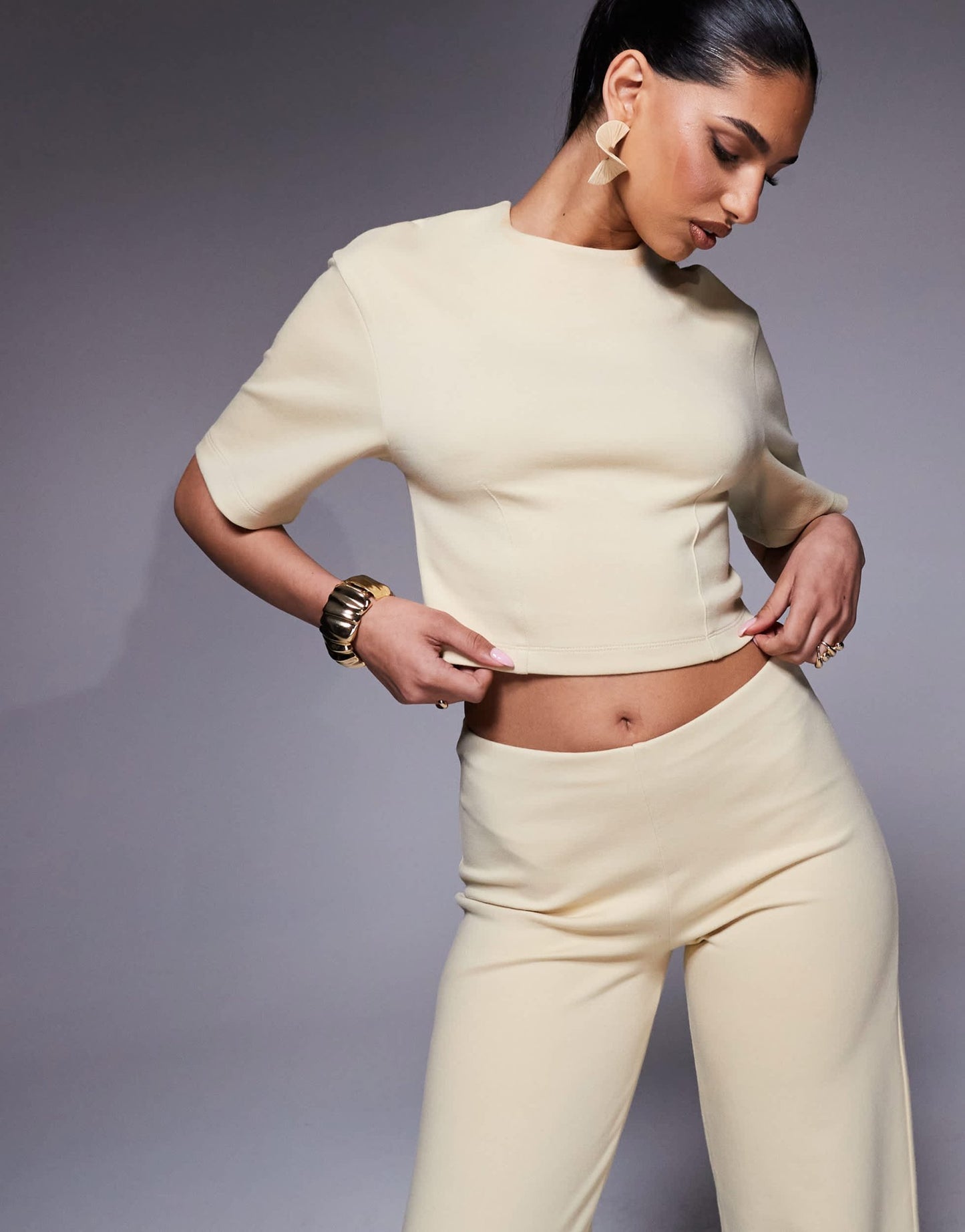ASOS DESIGN sculpted interlock tee with half sleeve in lemon - ASOS Sample Sale EU Store