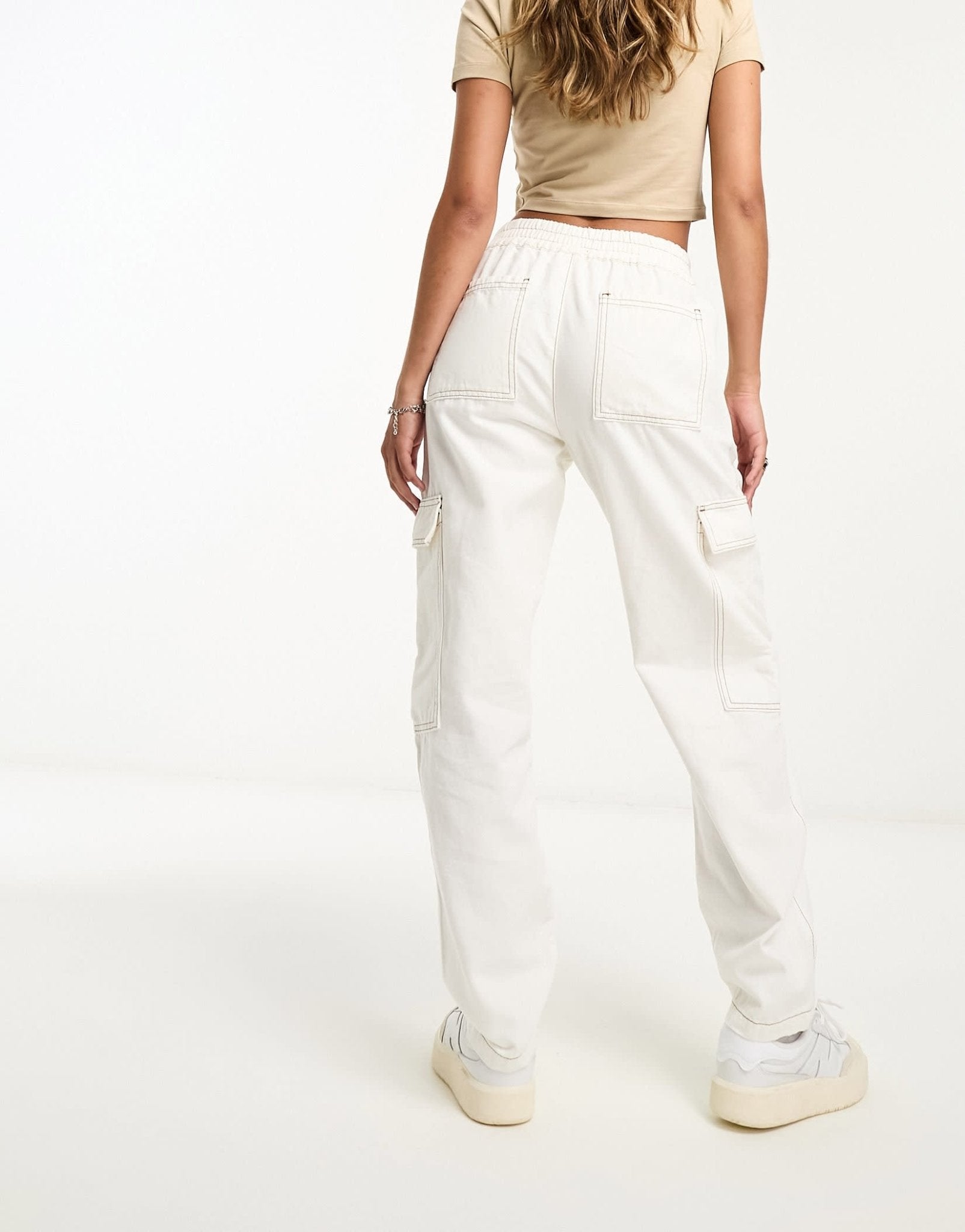 ASOS DESIGN seam detail cargo trouser in ecru with contrast stitch - ASOS Sample Sale EU Store