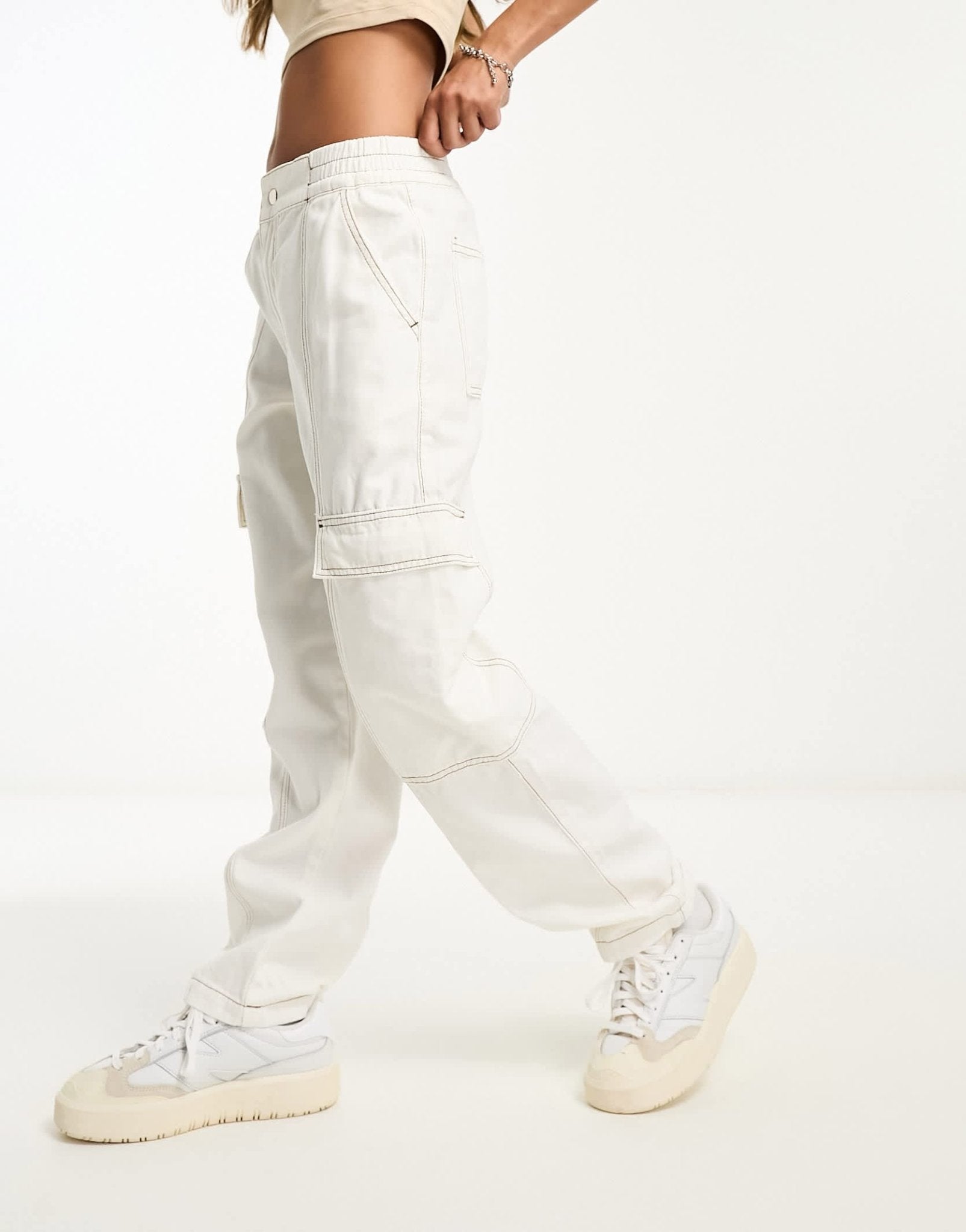 ASOS DESIGN seam detail cargo trouser in ecru with contrast stitch - ASOS Sample Sale EU Store
