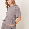 ASOS DESIGN seam detail short sleeve corset waist t-shirt in washed grey