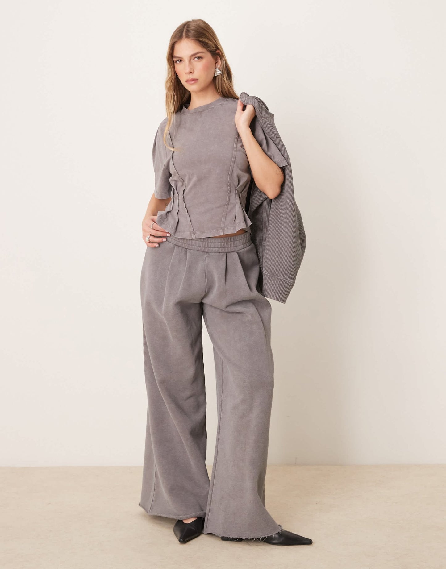ASOS DESIGN seam detail short sleeve corset waist t-shirt in washed grey - ASOS Sample Sale EU Store