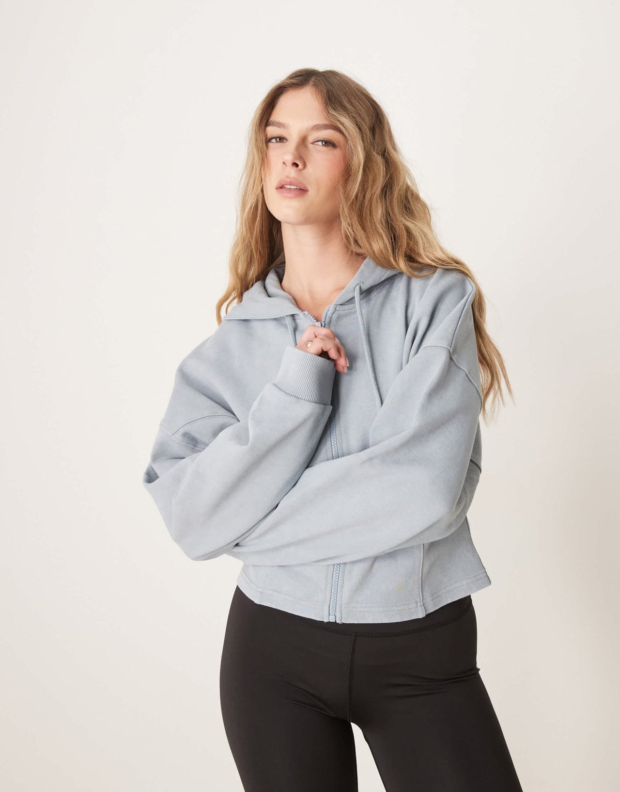 ASOS DESIGN seam detail zip through hoodie in blue washed blue - ASOS Sample Sale EU Store