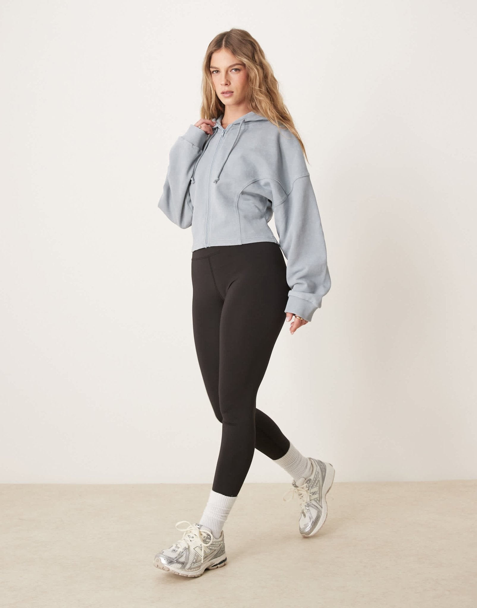 ASOS DESIGN seam detail zip through hoodie in blue washed blue - ASOS Sample Sale EU Store