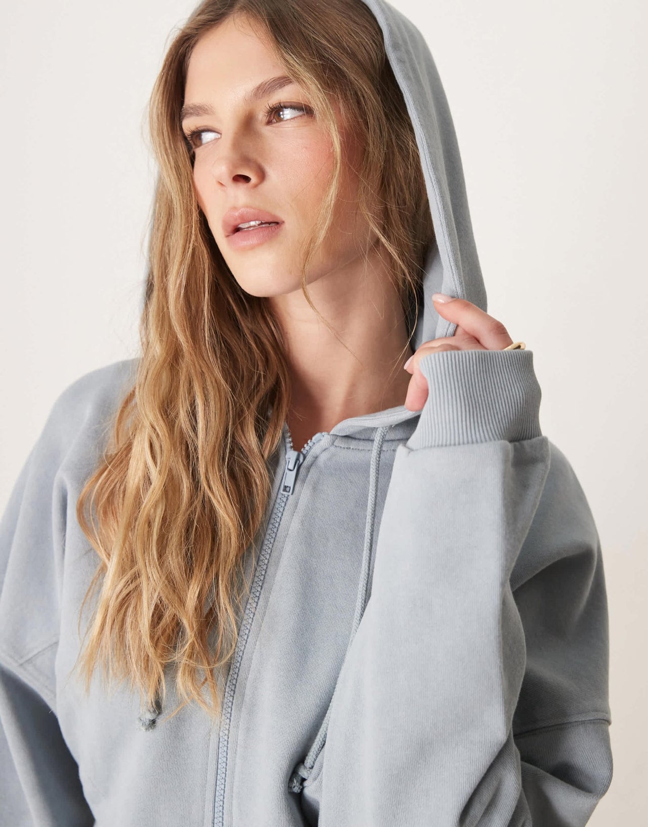 ASOS DESIGN seam detail zip through hoodie in blue washed blue - ASOS Sample Sale EU Store