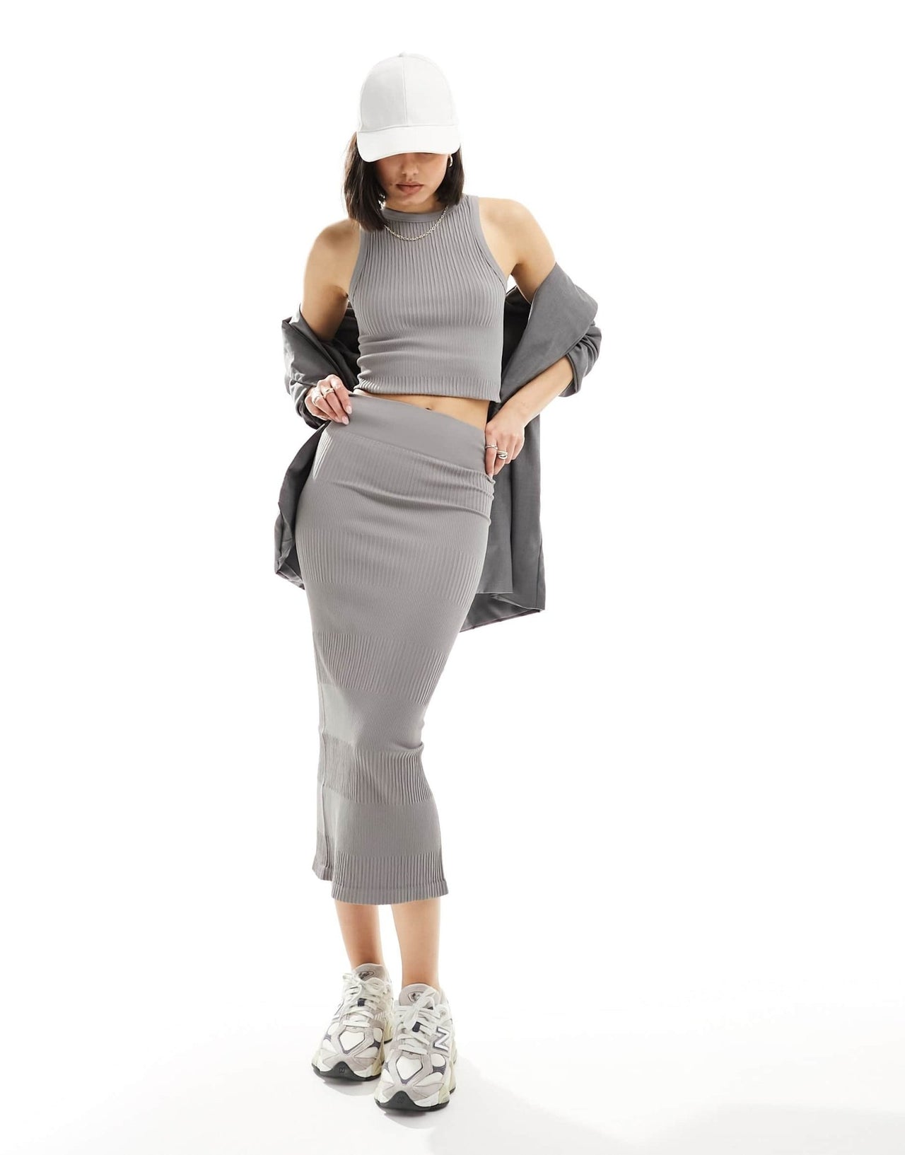 ASOS DESIGN seamless sculpting mixed rib midi skirt co - ord in dark grey - ASOS Sample Sale EU Store
