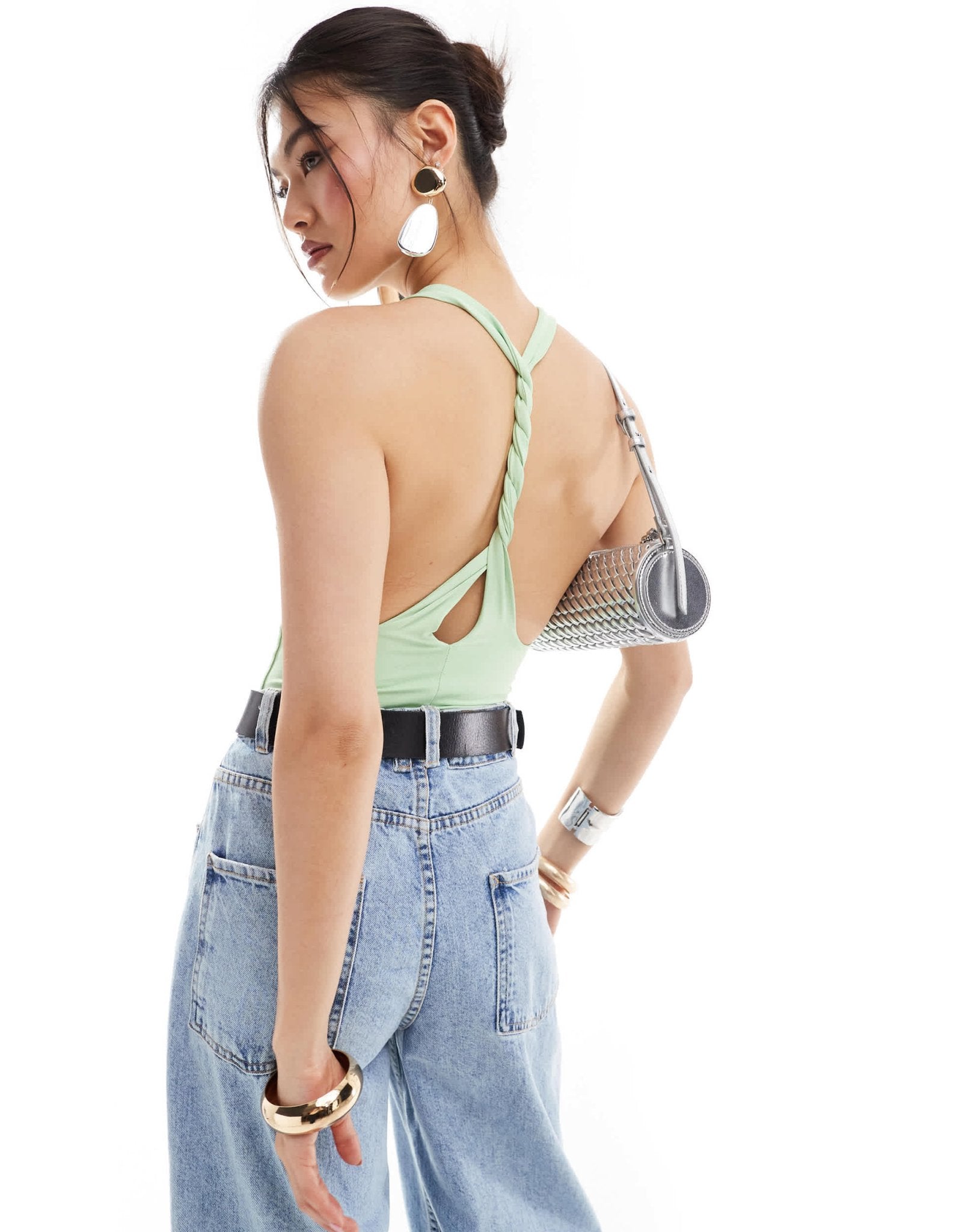 ASOS DESIGN second skin twist back v neck bodysuit in apple green - ASOS Sample Sale EU Store