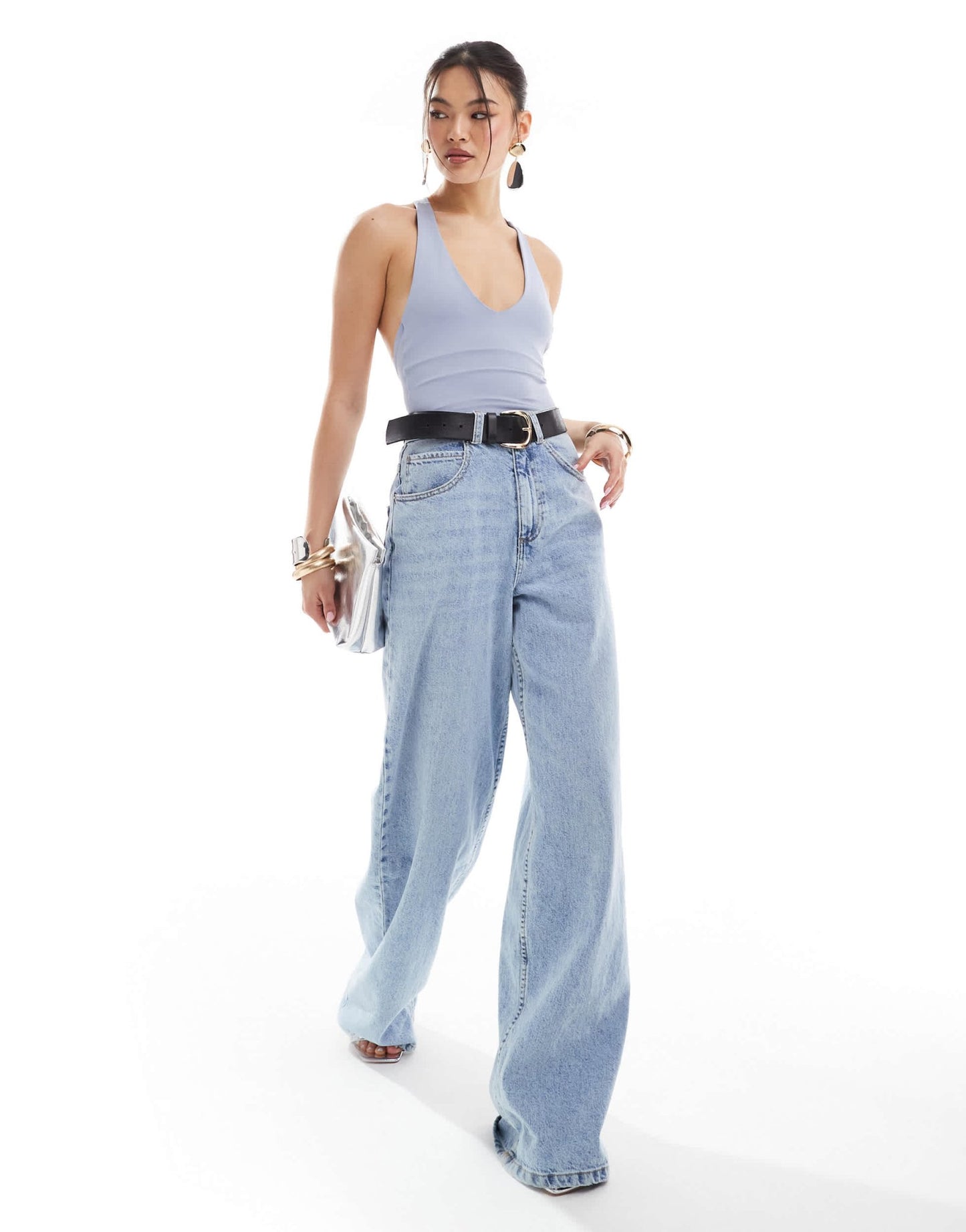 ASOS DESIGN second skin twist back v neck bodysuit in dusky blue - ASOS Sample Sale EU Store