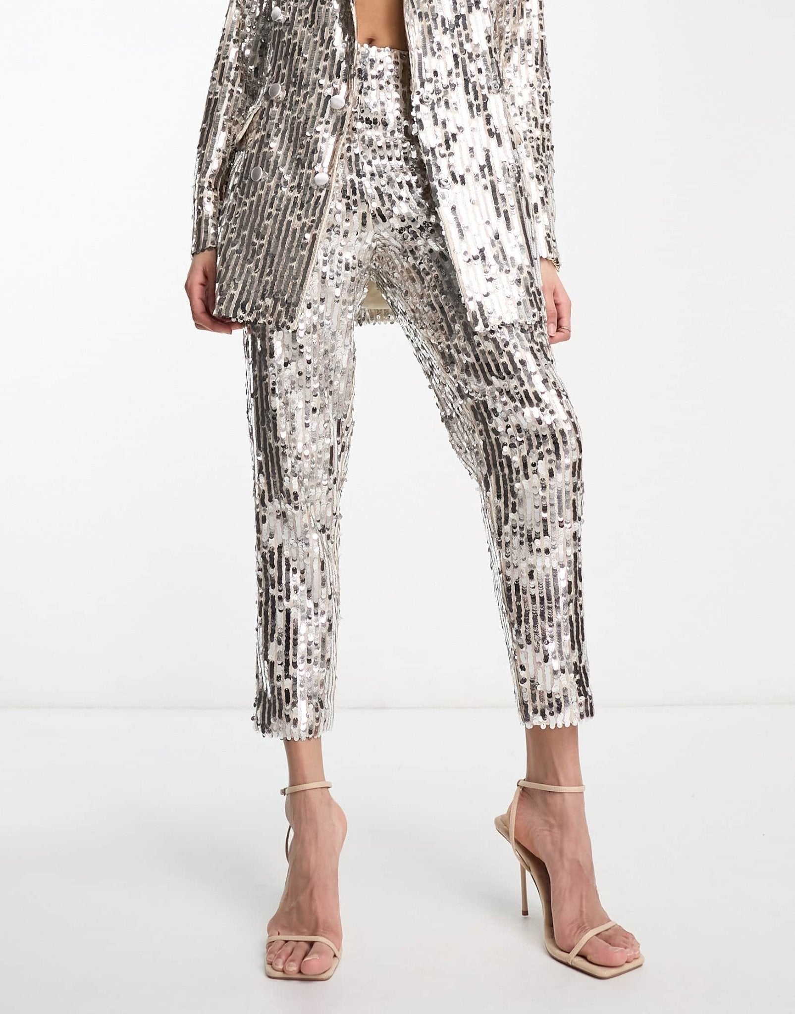ASOS DESIGN sequin cigarette suit trousers in silver - ASOS Sample Sale EU Store