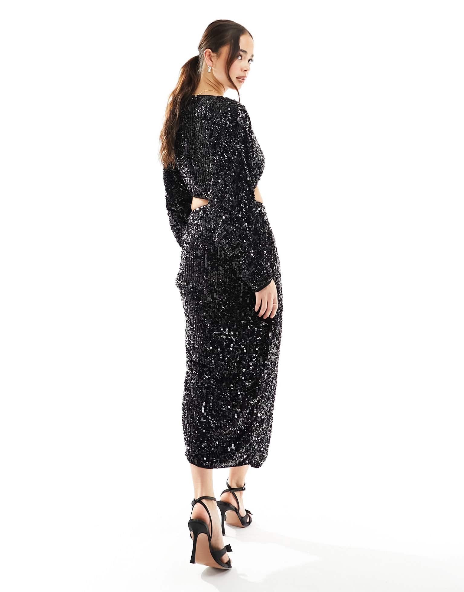 ASOS DESIGN sequin midi skirt with split detail co - ord in black - ASOS Sample Sale EU Store