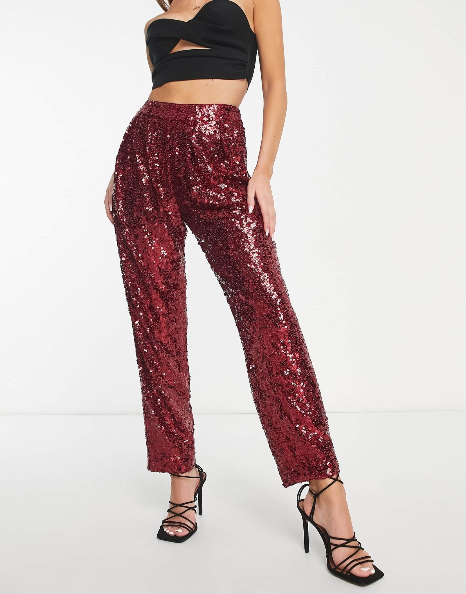 ASOS DESIGN sequin slouchy trousers in red - ASOS Sample Sale EU Store