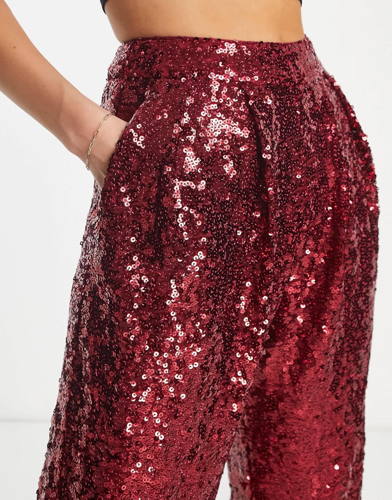ASOS DESIGN sequin slouchy trousers in red - ASOS Sample Sale EU Store