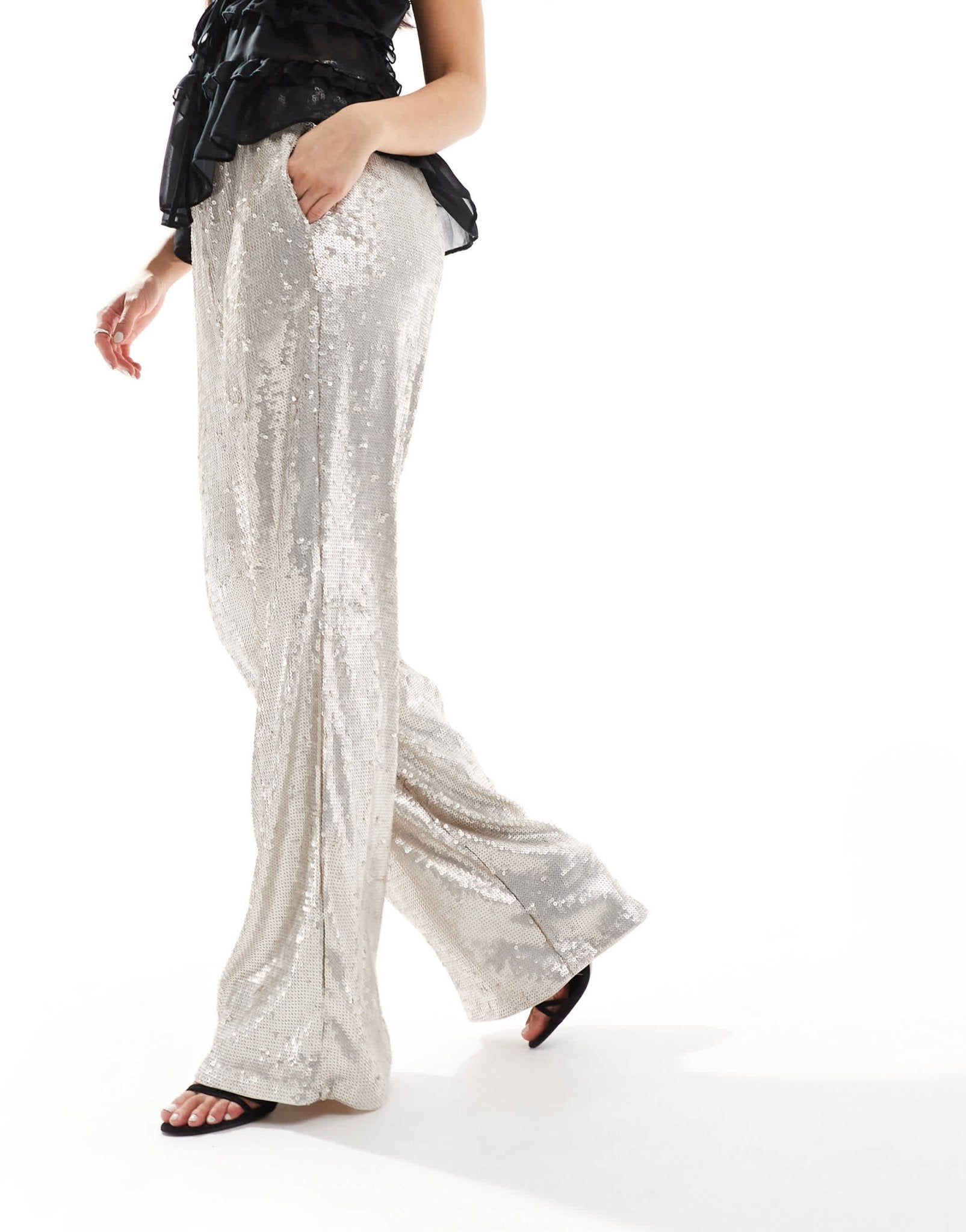 ASOS DESIGN sequin wide leg tailored trouser in cream - ASOS Sample Sale EU Store