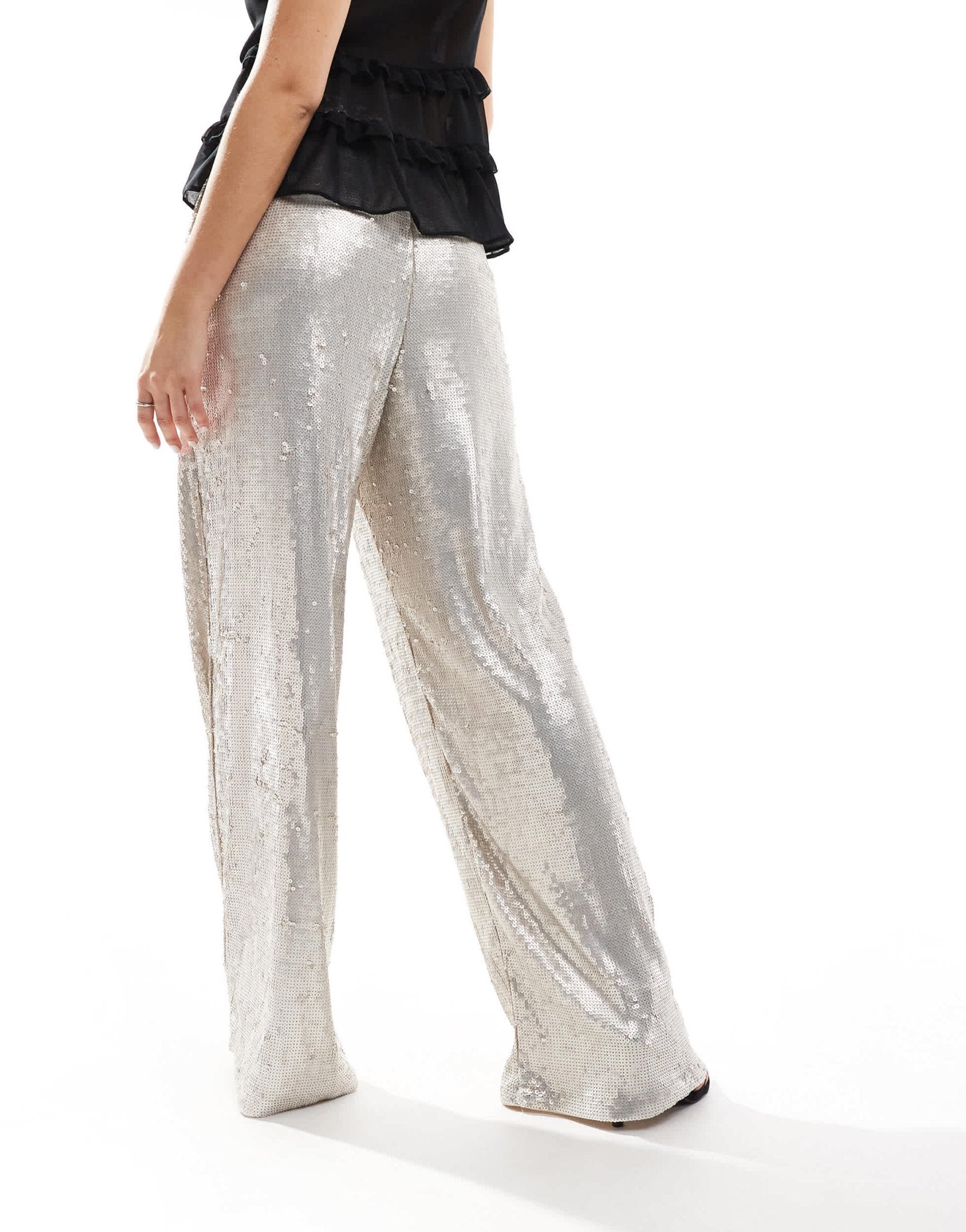 ASOS DESIGN sequin wide leg tailored trouser in cream - ASOS Sample Sale EU Store