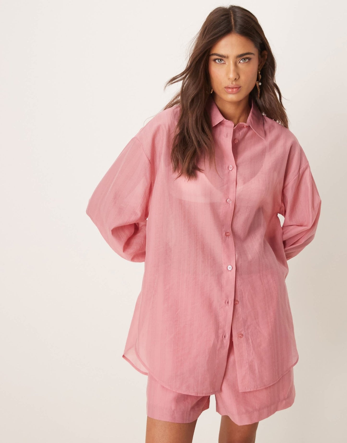 ASOS DESIGN sheer organza shirt with back tie detail co - ord in light pink - ASOS Sample Sale EU Store