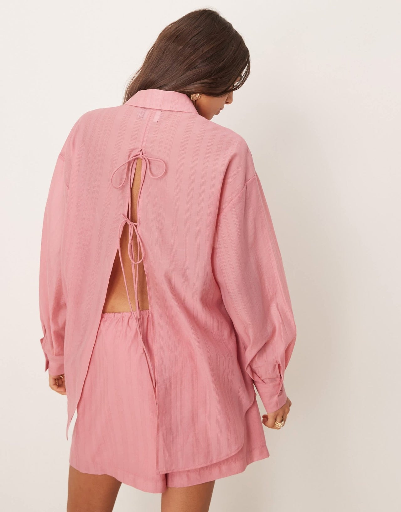 ASOS DESIGN sheer organza shirt with back tie detail co - ord in light pink - ASOS Sample Sale EU Store