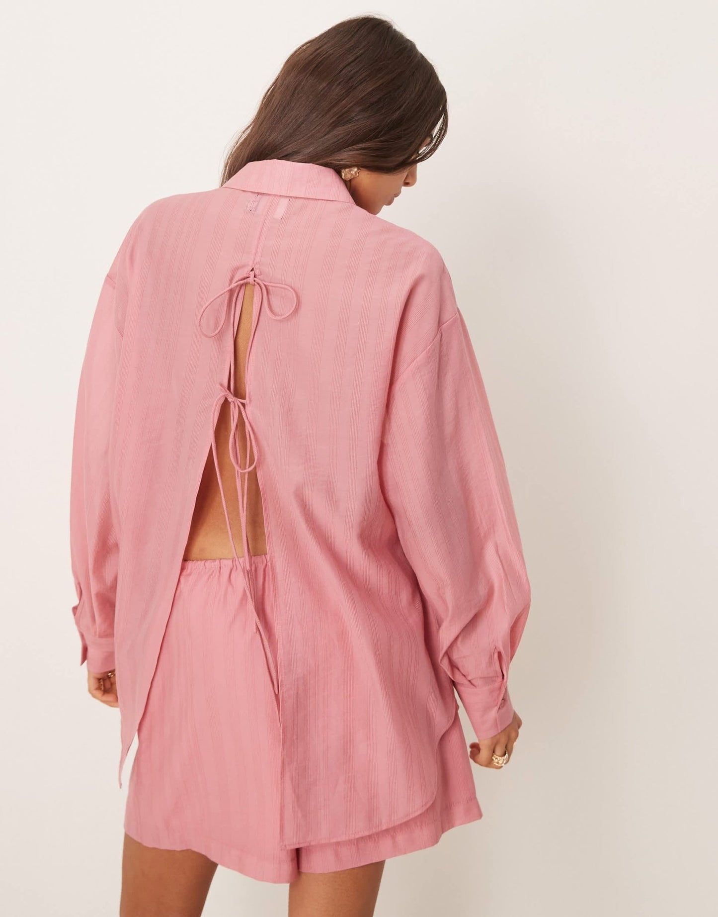 ASOS DESIGN sheer organza shirt with back tie detail co - ord in light pink - ASOS Sample Sale EU Store