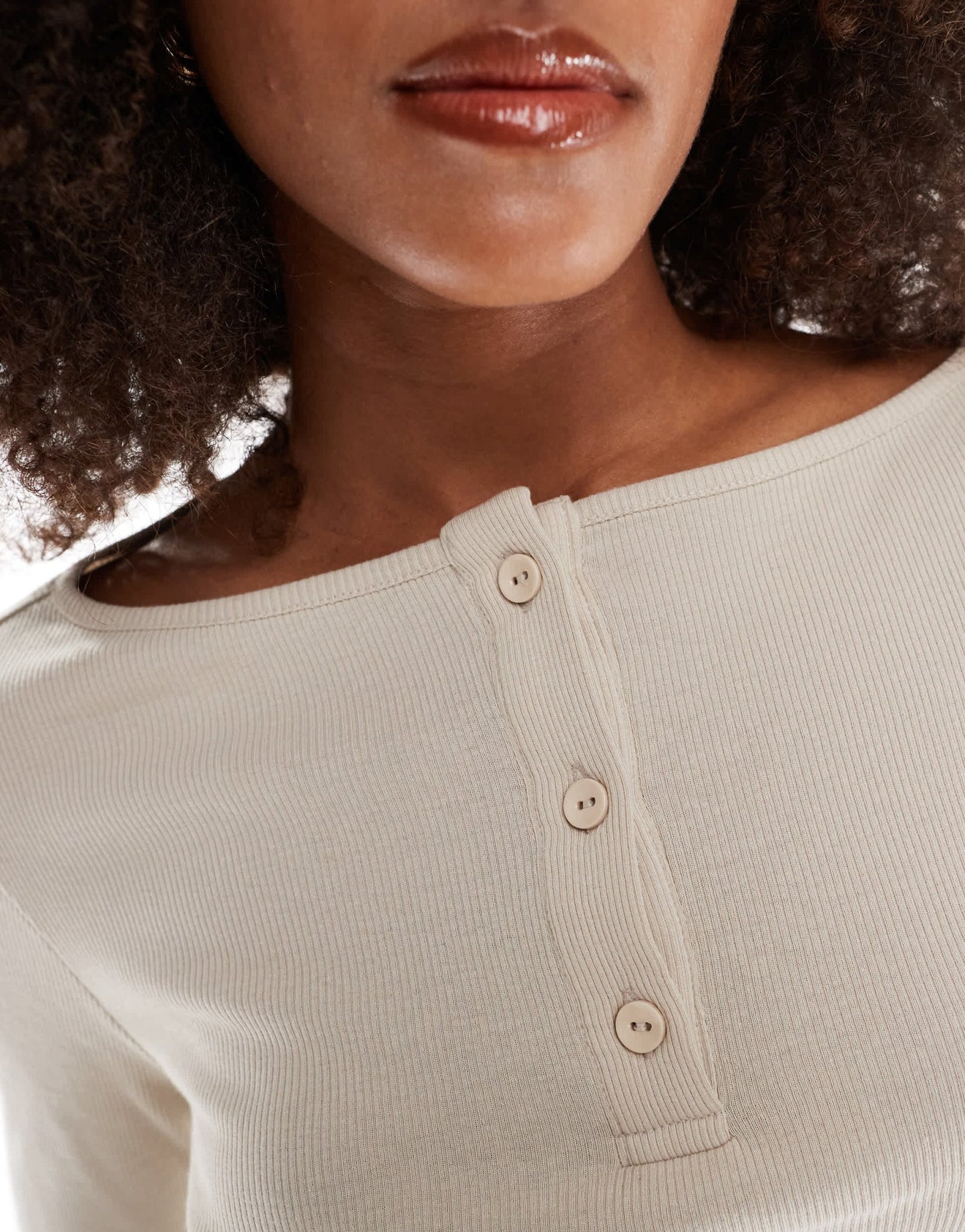 ASOS DESIGN sheer rib button through long sleeve top in cream - ASOS Sample Sale EU Store