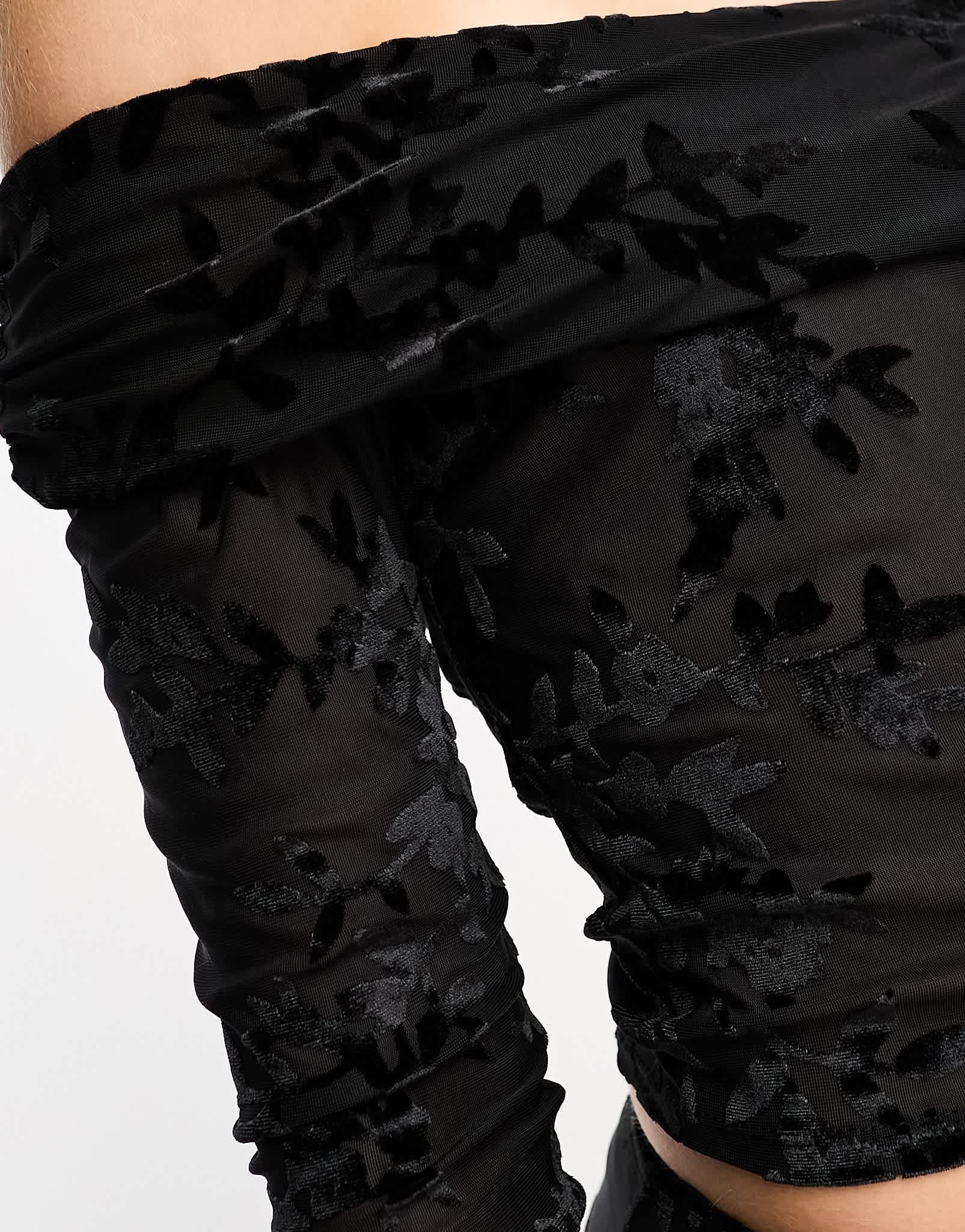 ASOS DESIGN sheer ruched off the shoulder burnout top co ord in black - ASOS Sample Sale EU Store