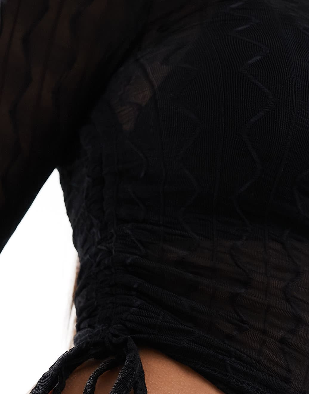 ASOS DESIGN sheer textured long sleeve ruched side top in black - ASOS Sample Sale EU Store