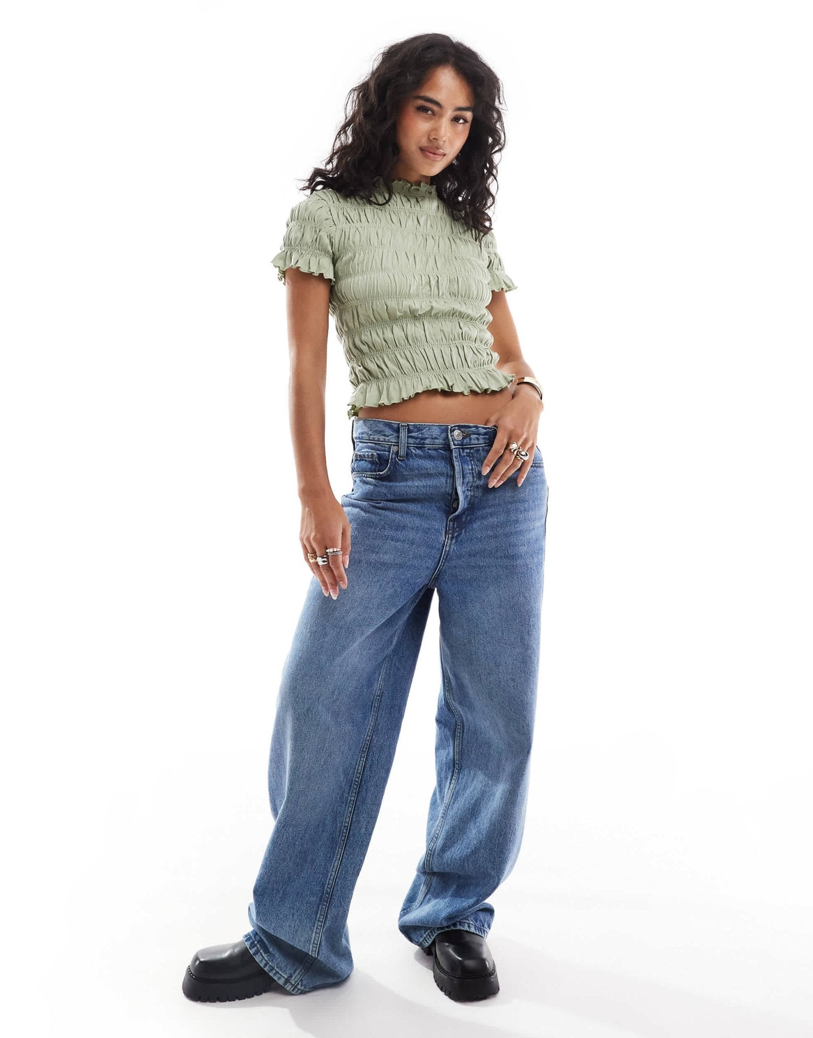ASOS DESIGN shirred baby tee co ord in sage green - ASOS Sample Sale EU Store