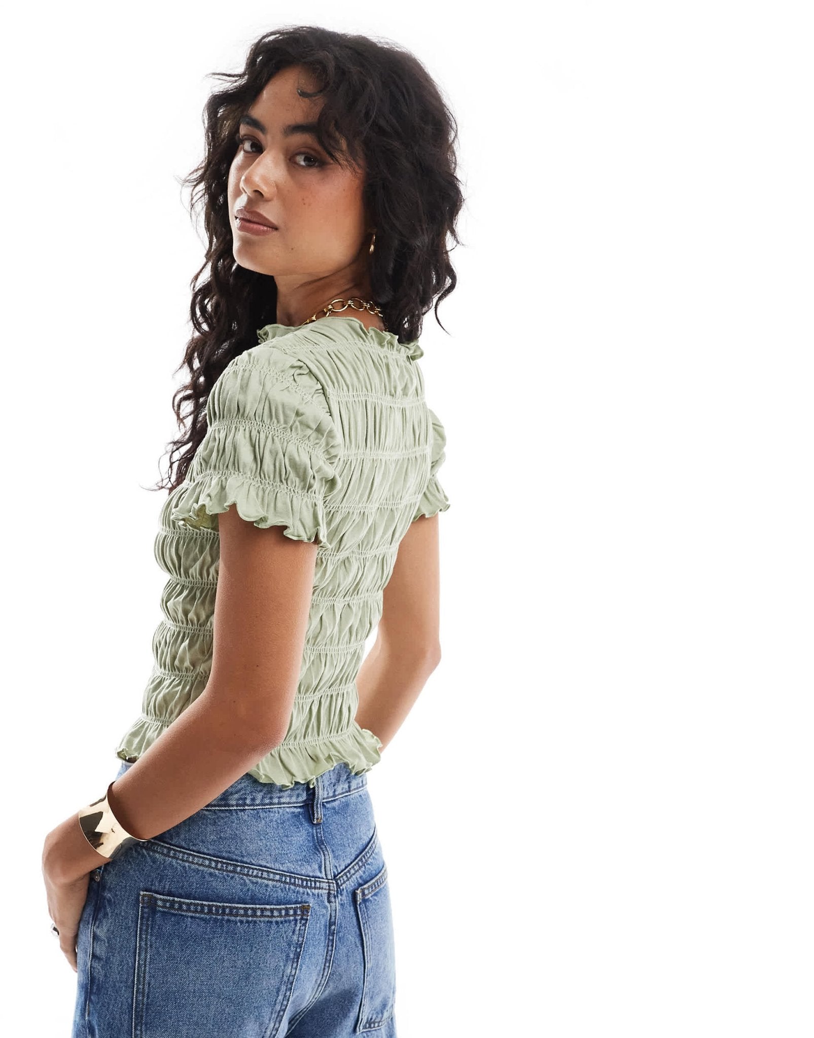ASOS DESIGN shirred baby tee co ord in sage green - ASOS Sample Sale EU Store