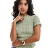 ASOS DESIGN shirred baby tee co ord in sage green