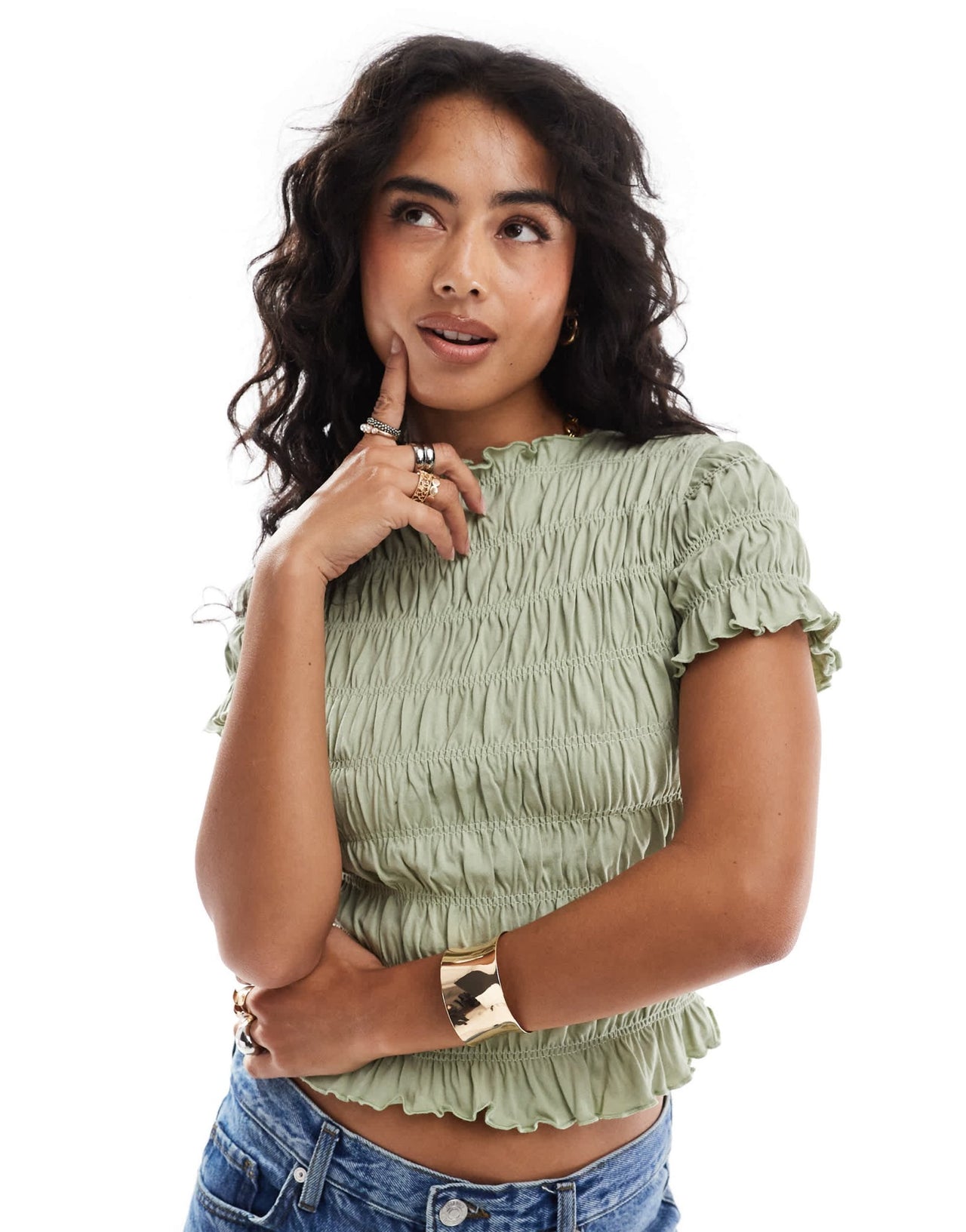 ASOS DESIGN shirred baby tee co ord in sage green - ASOS Sample Sale EU Store