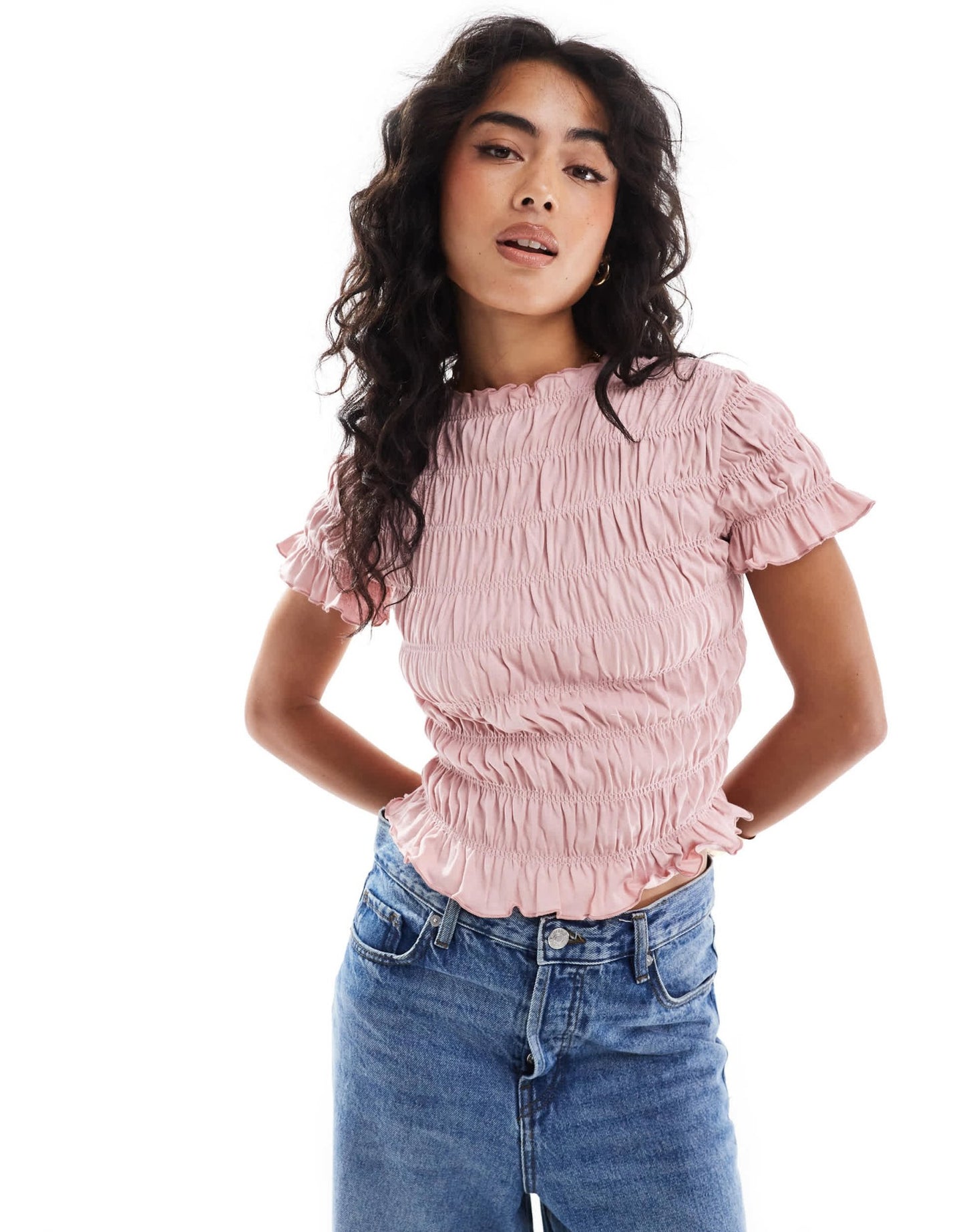 ASOS DESIGN shirred baby tee in dusky pink - ASOS Sample Sale EU Store