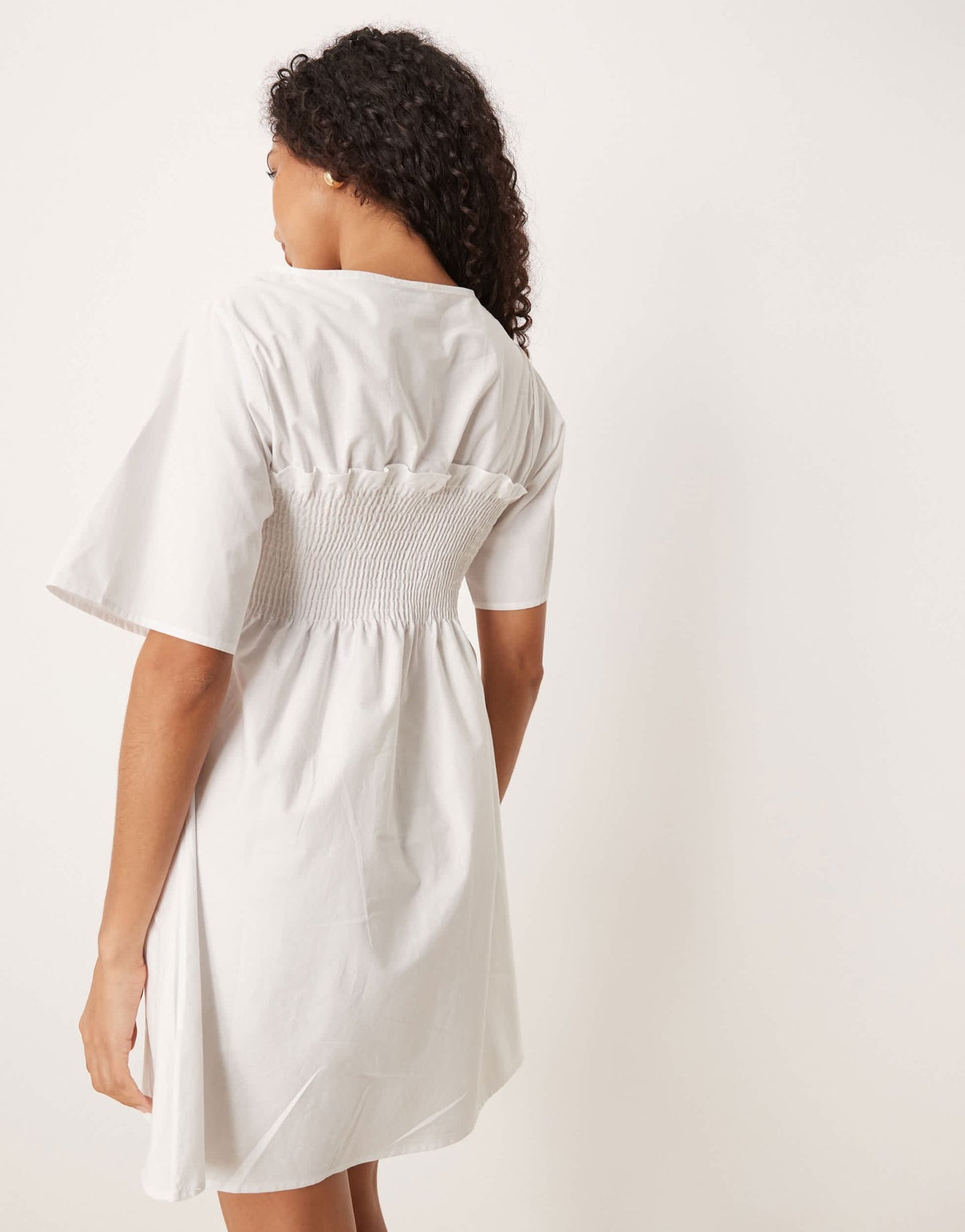 ASOS DESIGN shirred babydoll trapeze mini dress in white - ASOS Sample Sale EU Store