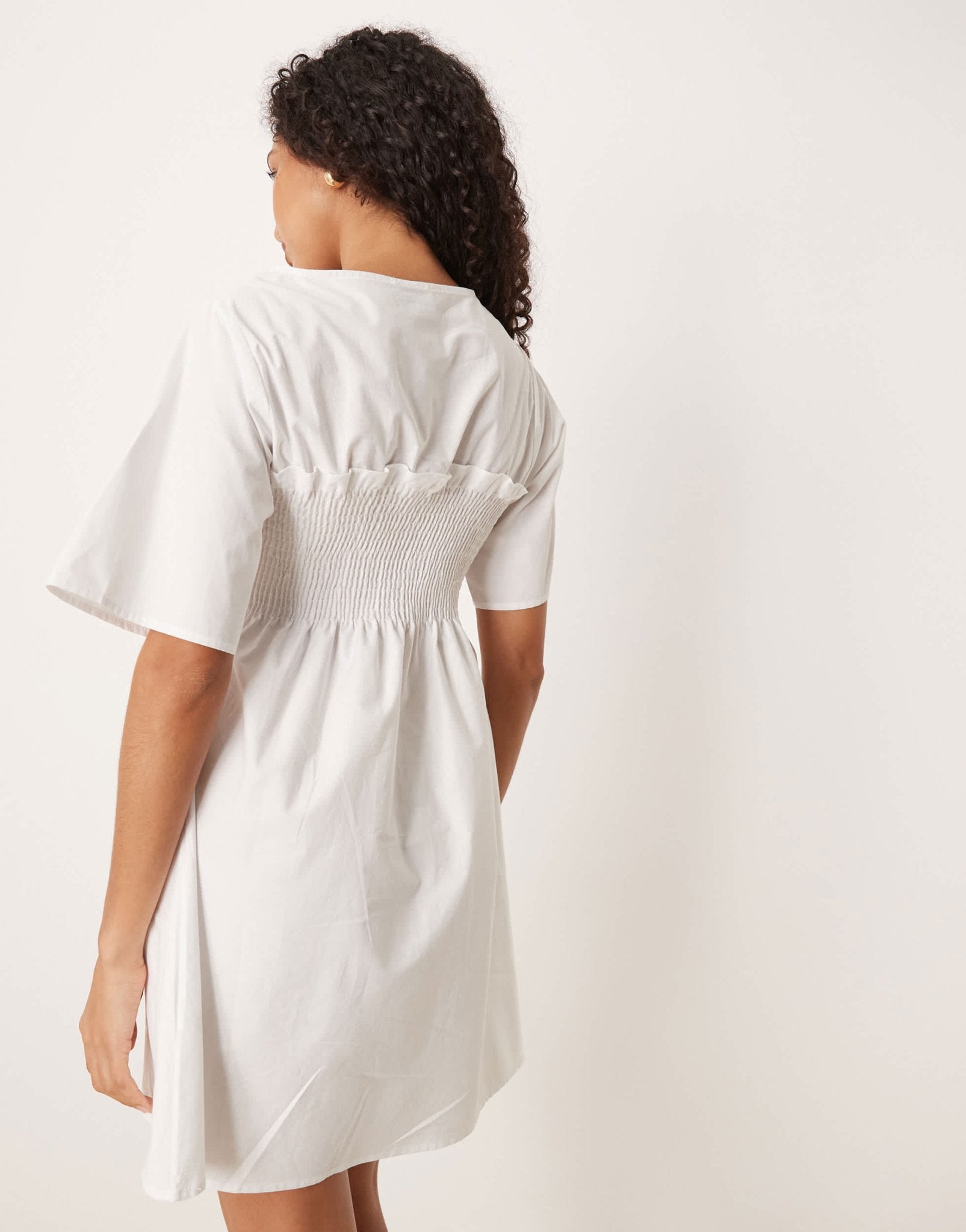ASOS DESIGN shirred babydoll trapeze mini dress in white - ASOS Sample Sale EU Store