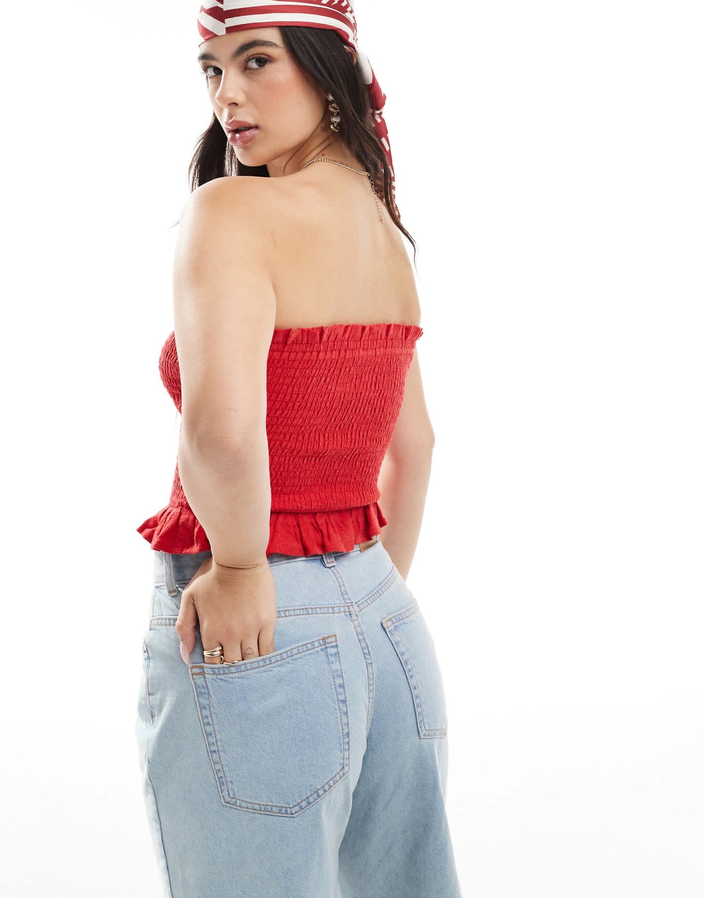 ASOS DESIGN shirred bandeau top in linen blend in red - ASOS Sample Sale EU Store